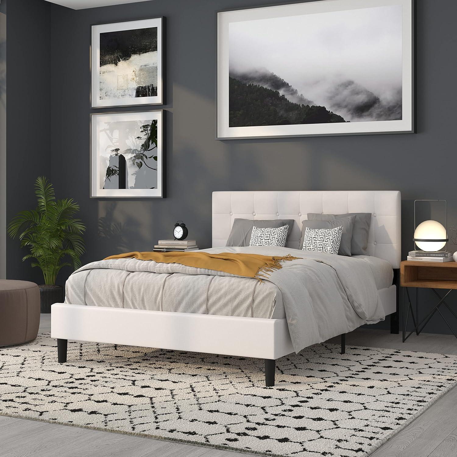 imageFlash Furniture Lennox Tufted Upholstered Full Size Headboard in Black VinylWhite