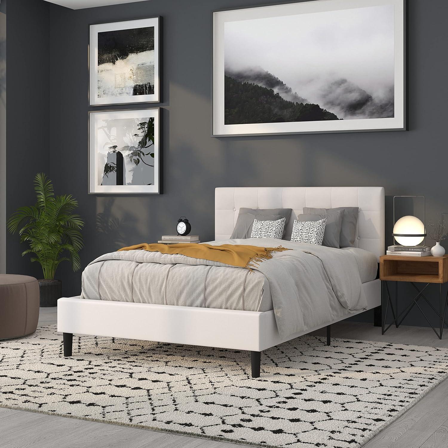 imageFlash Furniture Lennox Tufted Upholstered Full Size Headboard in Black VinylWhite