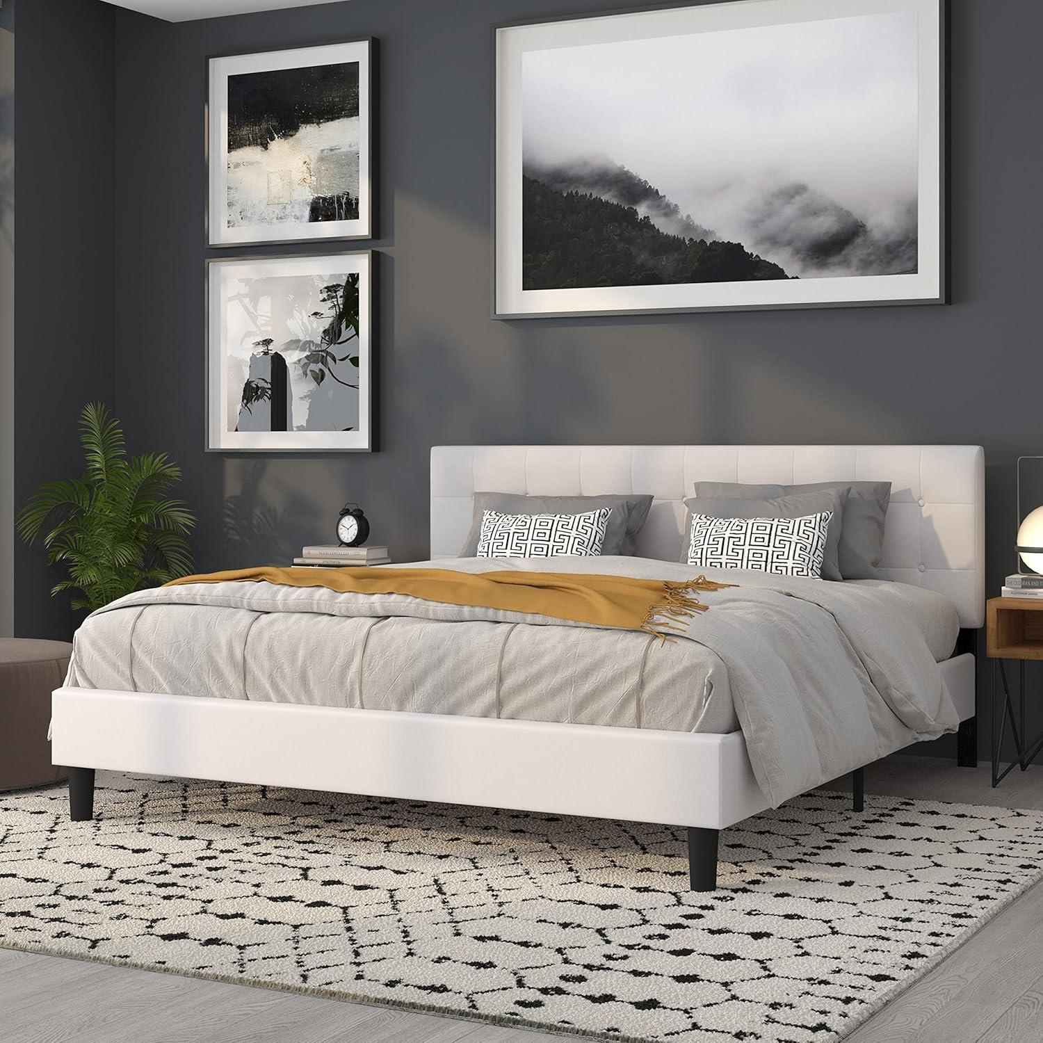 imageFlash Furniture Lennox Tufted Upholstered Full Size Headboard in Black VinylWhite