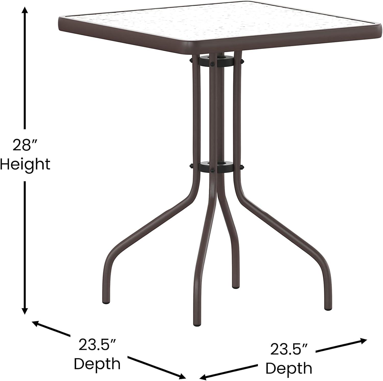imageFlash Furniture Lila 235 Square Glass Metal Table with 2 Black Metal Aluminum Slat Stack ChairsBronze