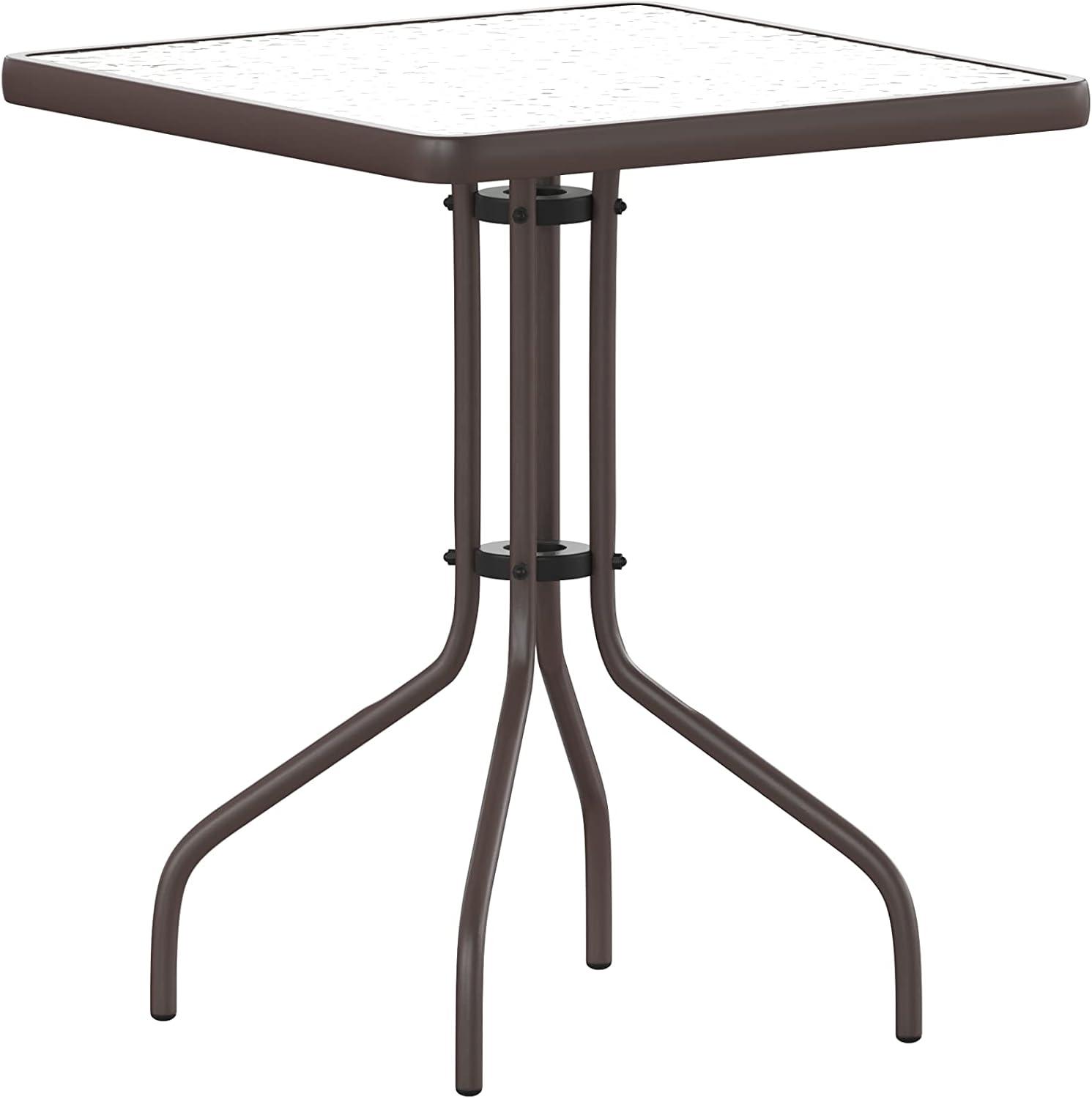 imageFlash Furniture Lila 235 Square Glass Metal Table with 2 Black Metal Aluminum Slat Stack ChairsBronze
