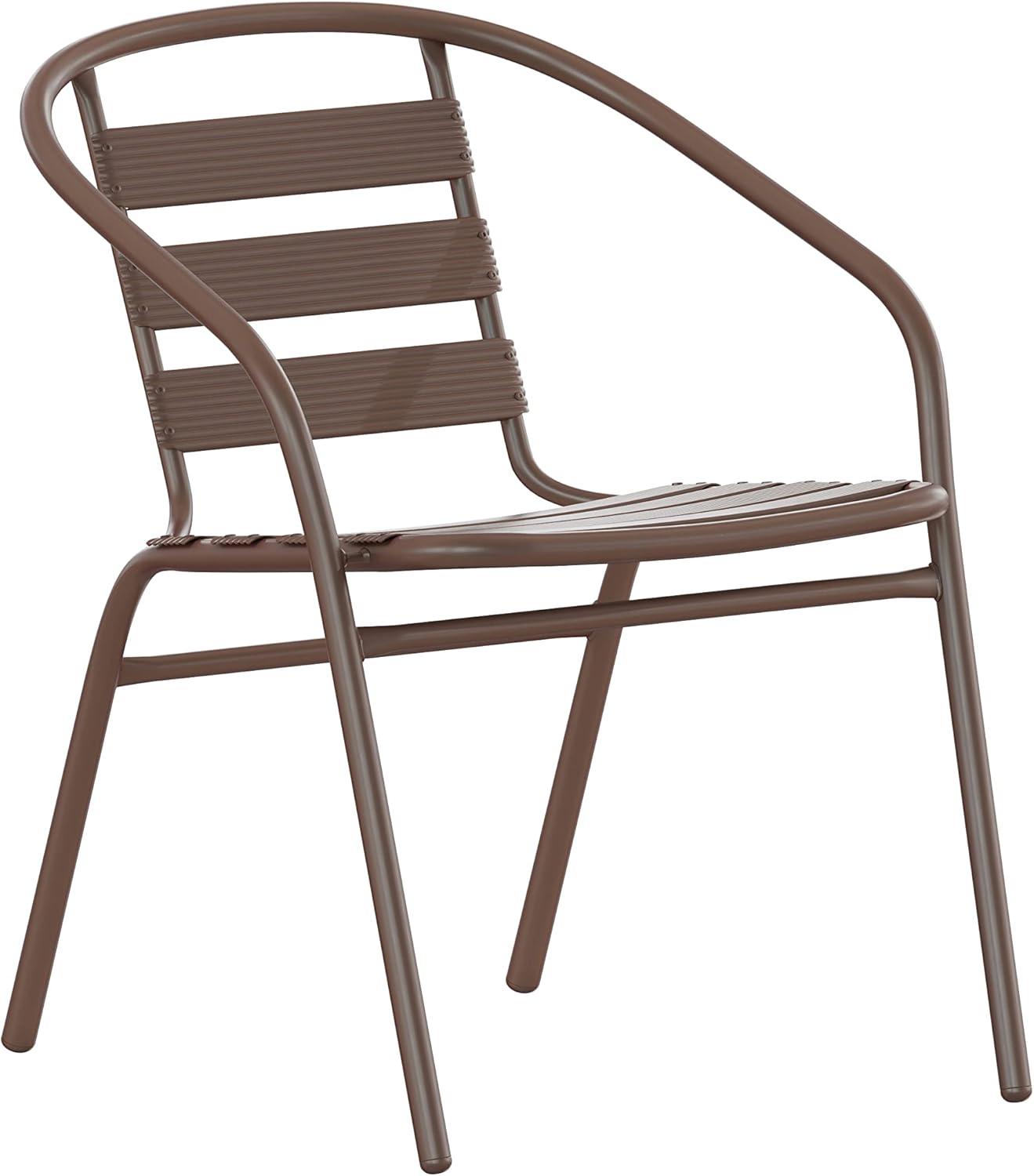 imageFlash Furniture Lila 235 Square Glass Metal Table with 2 Black Metal Aluminum Slat Stack ChairsBronze