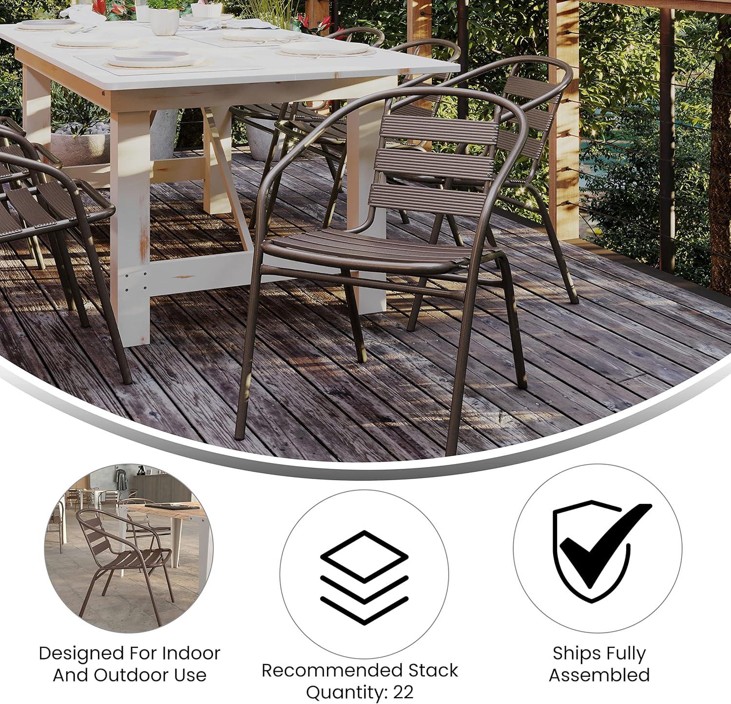imageFlash Furniture Lila 235 Square Glass Metal Table with 2 Black Metal Aluminum Slat Stack ChairsBronze