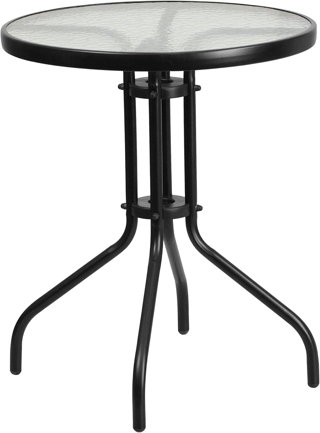 imageFlash Furniture Lila 2375 Round Glass Metal Table with 2 Black Rattan Stack Chairs