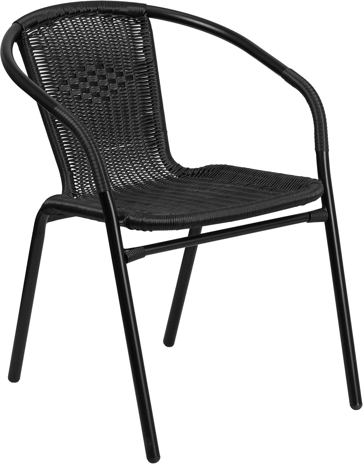 imageFlash Furniture Lila 2375 Round Glass Metal Table with 2 Black Rattan Stack Chairs