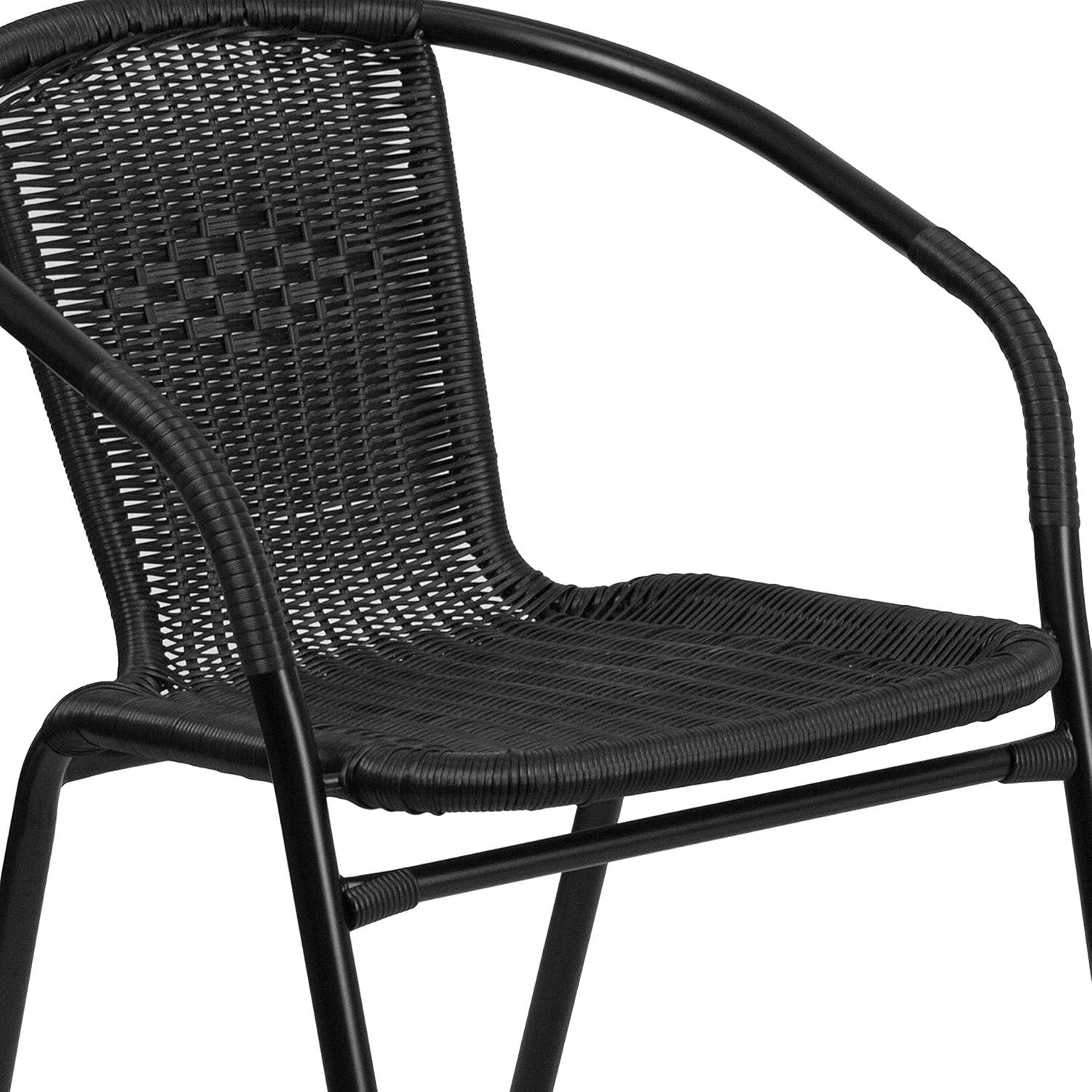 imageFlash Furniture Lila 2375 Round Glass Metal Table with 2 Black Rattan Stack Chairs