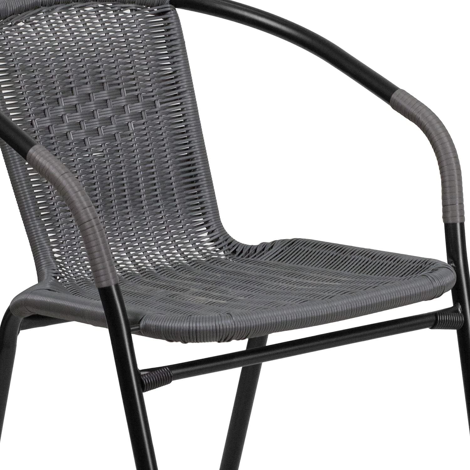imageFlash Furniture Lila 3Piece 28quot Square IndoorOutdoor Patio Table and Chairs Set Glass Metal Bistro Table and 2 Stacking Rattan Chairs BrownClearGray