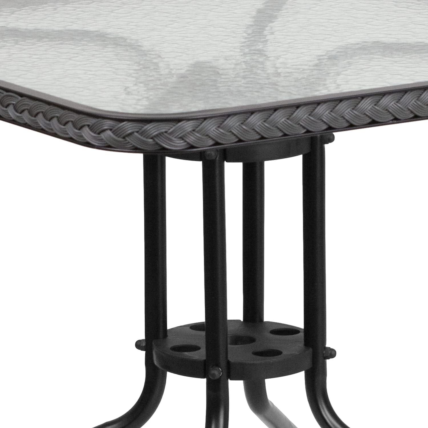 imageFlash Furniture Lila 3Piece 28quot Square IndoorOutdoor Patio Table and Chairs Set Glass Metal Bistro Table and 2 Stacking Rattan Chairs BrownClearGray