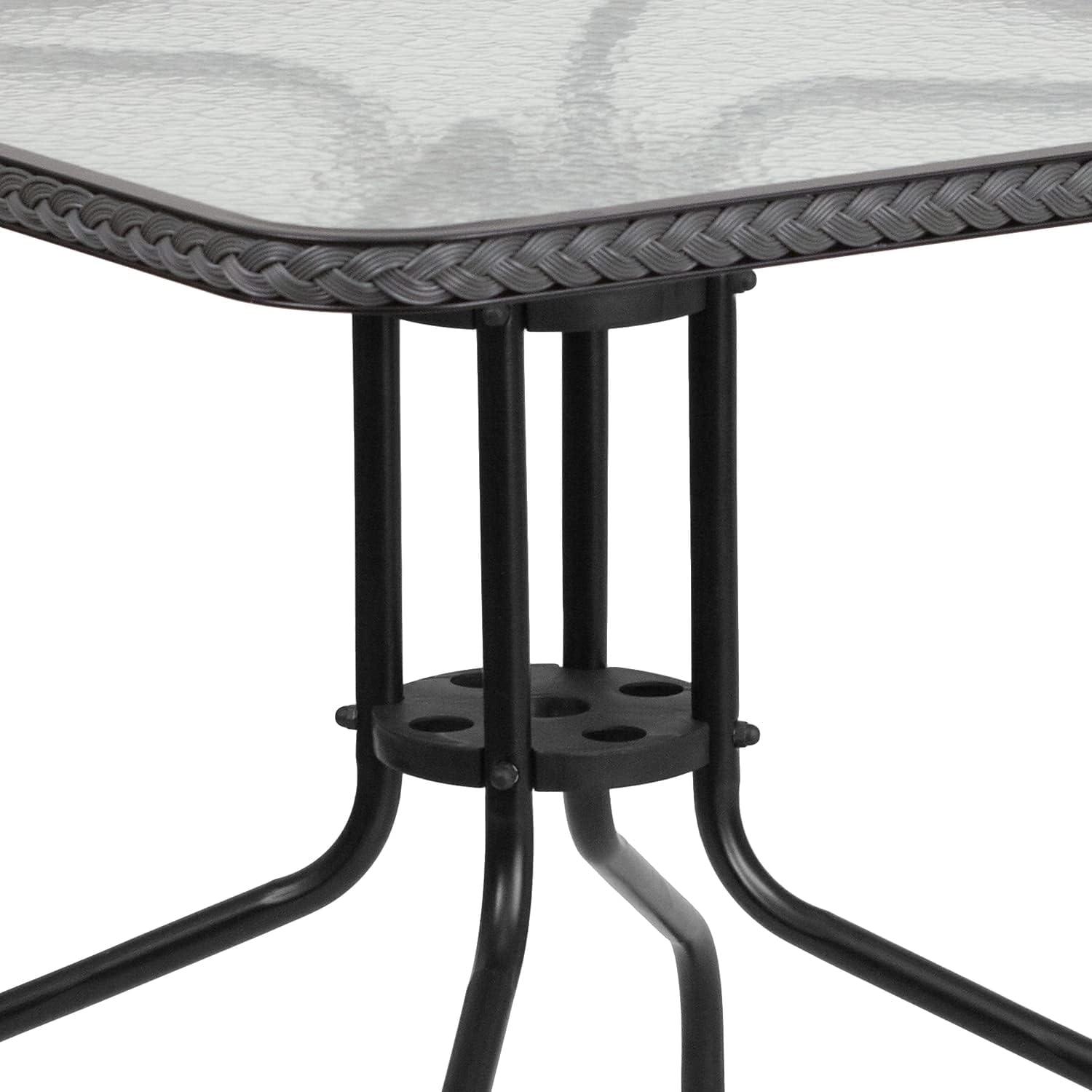 imageFlash Furniture Lila 3Piece 28quot Square IndoorOutdoor Patio Table and Chairs Set Glass Metal Bistro Table and 2 Stacking Rattan Chairs BrownClearGray