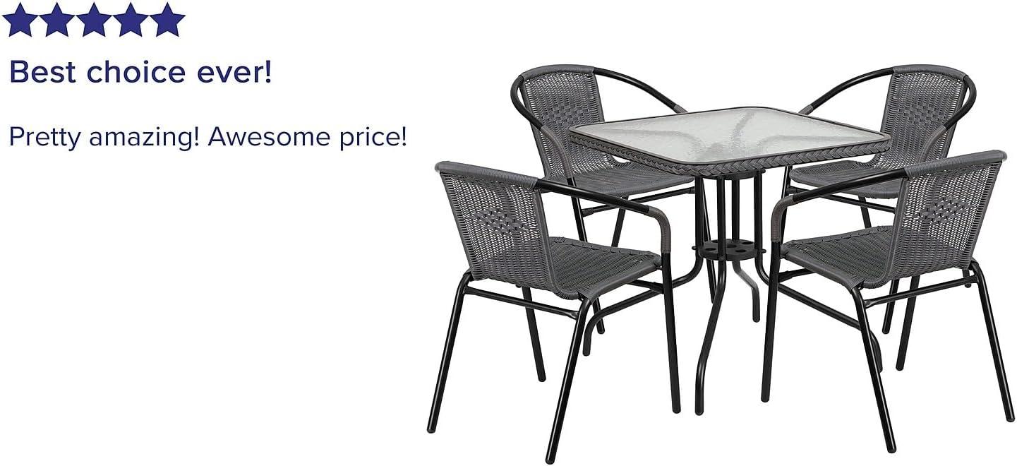 imageFlash Furniture Lila 3Piece 28quot Square IndoorOutdoor Patio Table and Chairs Set Glass Metal Bistro Table and 2 Stacking Rattan Chairs BrownClearGray