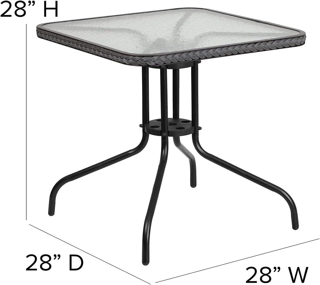 imageFlash Furniture Lila 3Piece 28quot Square IndoorOutdoor Patio Table and Chairs Set Glass Metal Bistro Table and 2 Stacking Rattan Chairs BrownClearGray