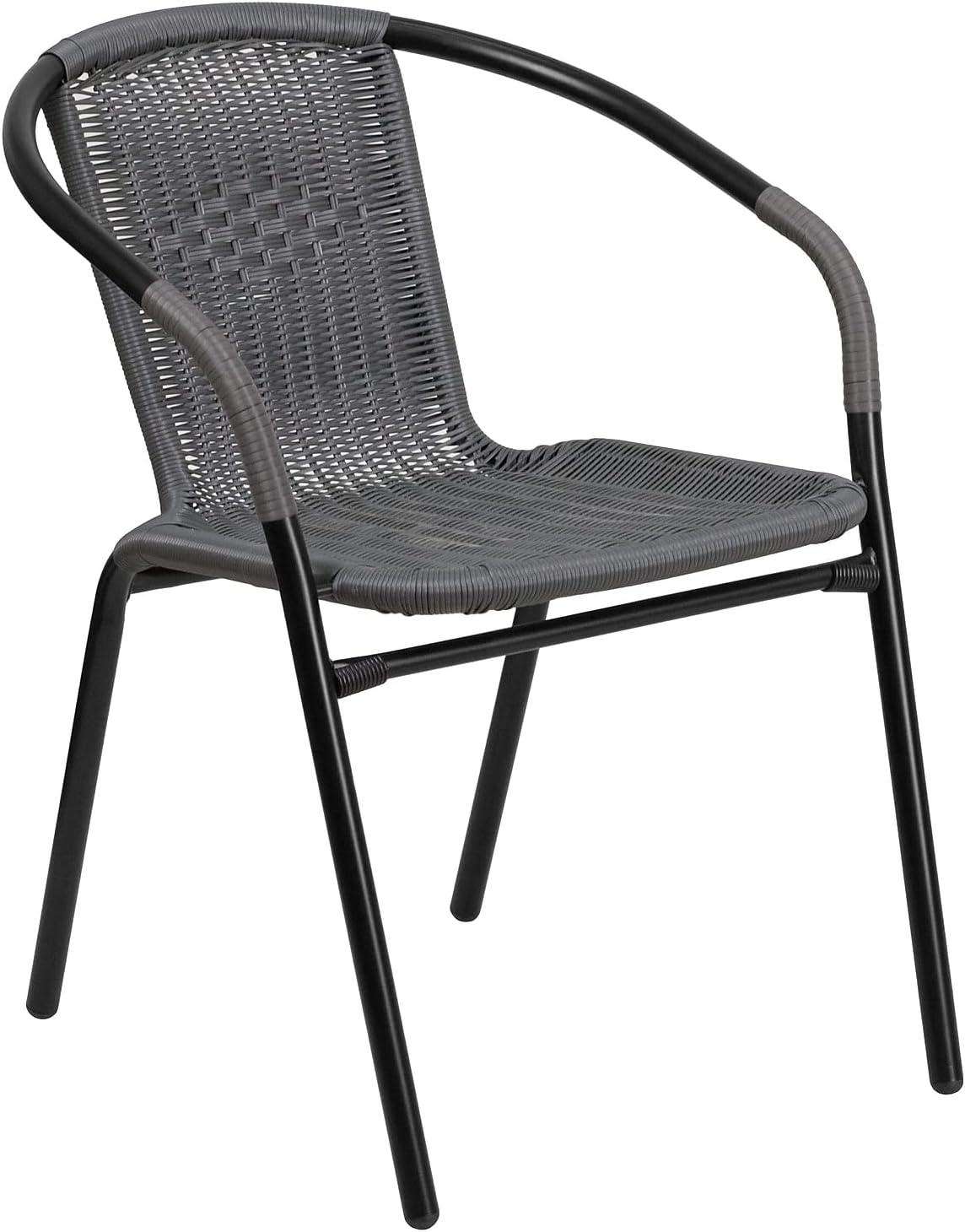 imageFlash Furniture Lila 3Piece 28quot Square IndoorOutdoor Patio Table and Chairs Set Glass Metal Bistro Table and 2 Stacking Rattan Chairs BrownClearGray
