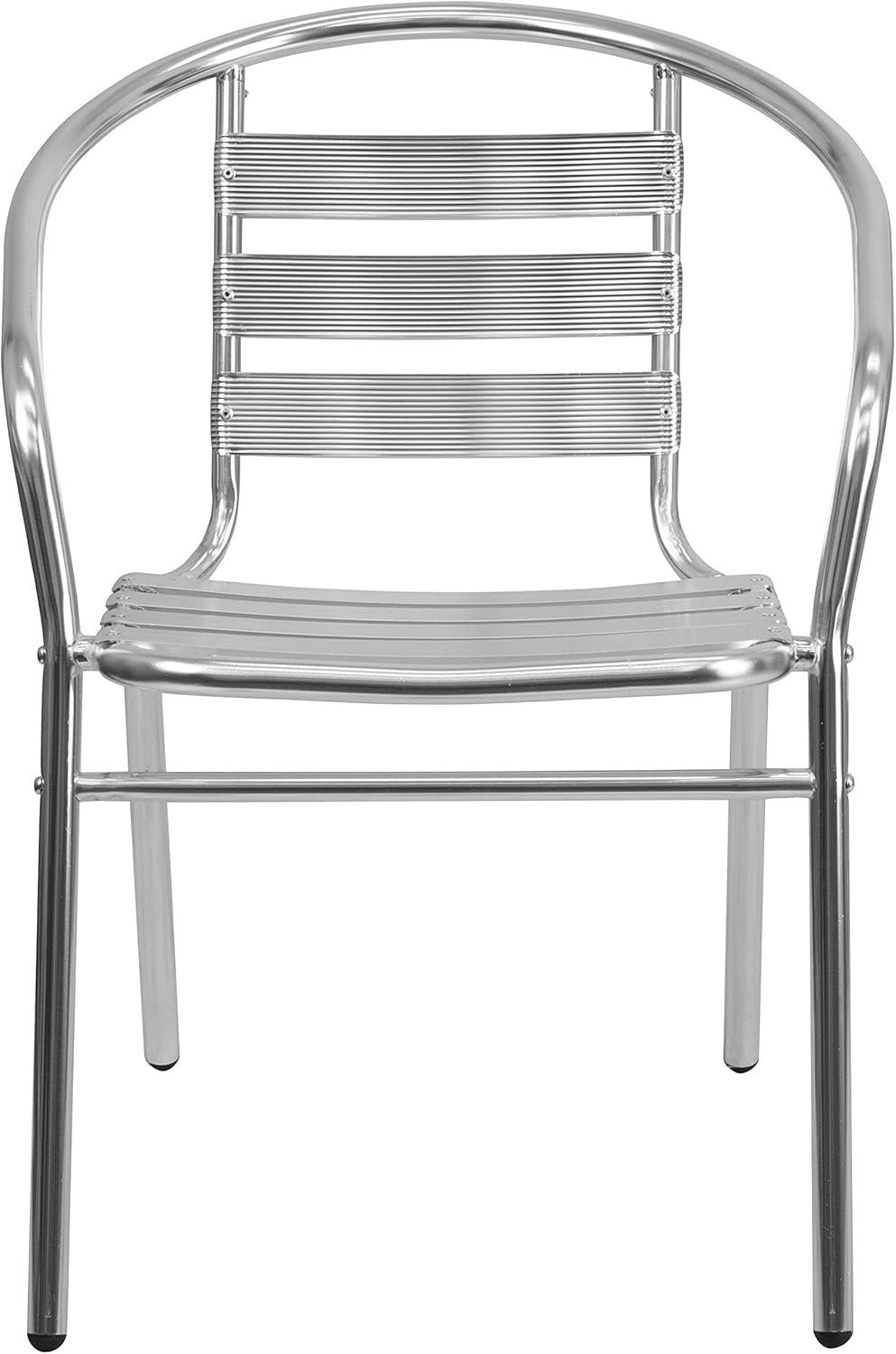 imageFlash Furniture Lila 4 Pack Commercial Aluminum IndoorOutdoor Restaurant Stack Chair with Triple Slat Back and ArmsSet of 1