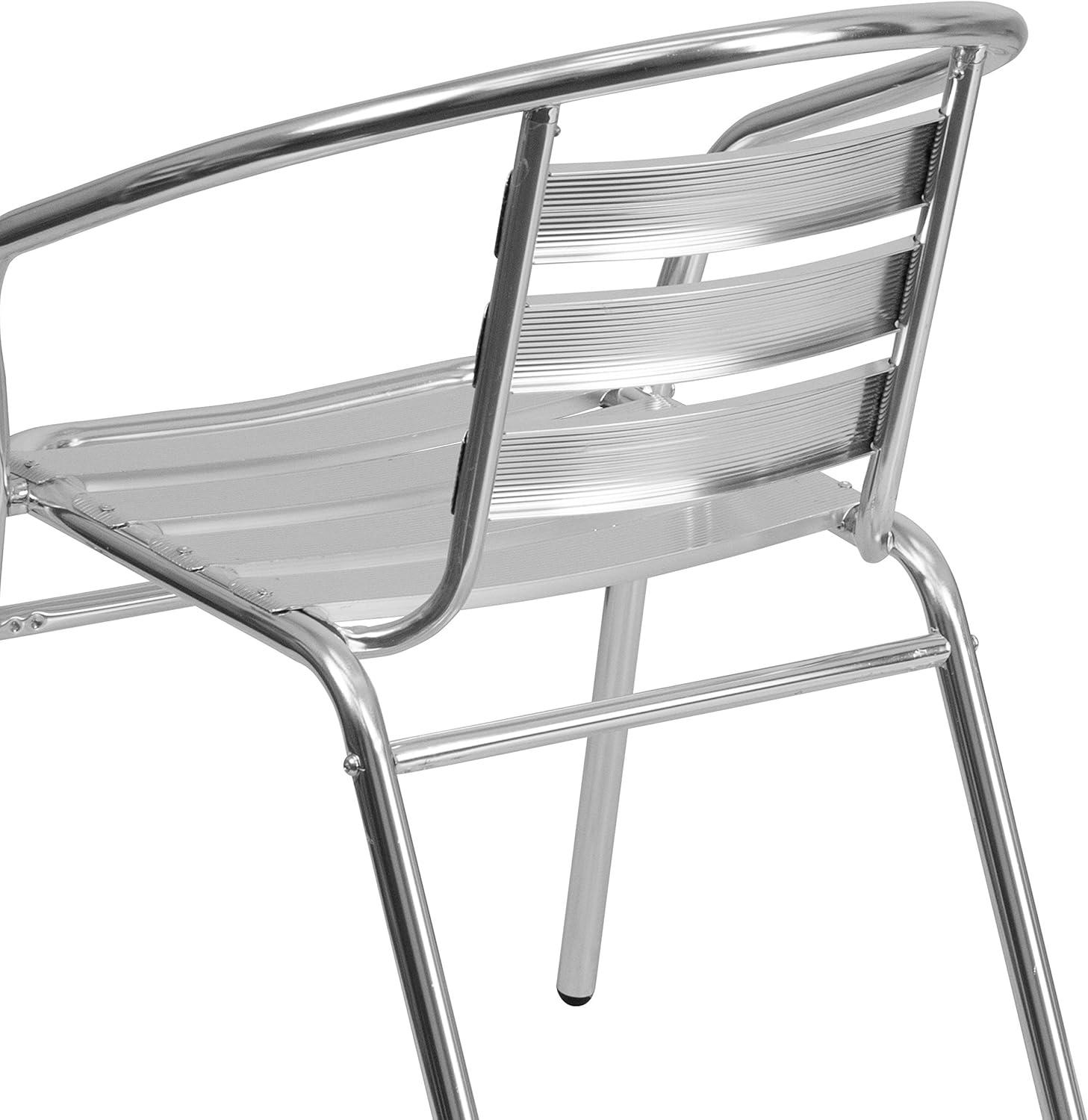 imageFlash Furniture Lila 4 Pack Commercial Aluminum IndoorOutdoor Restaurant Stack Chair with Triple Slat Back and ArmsSet of 1
