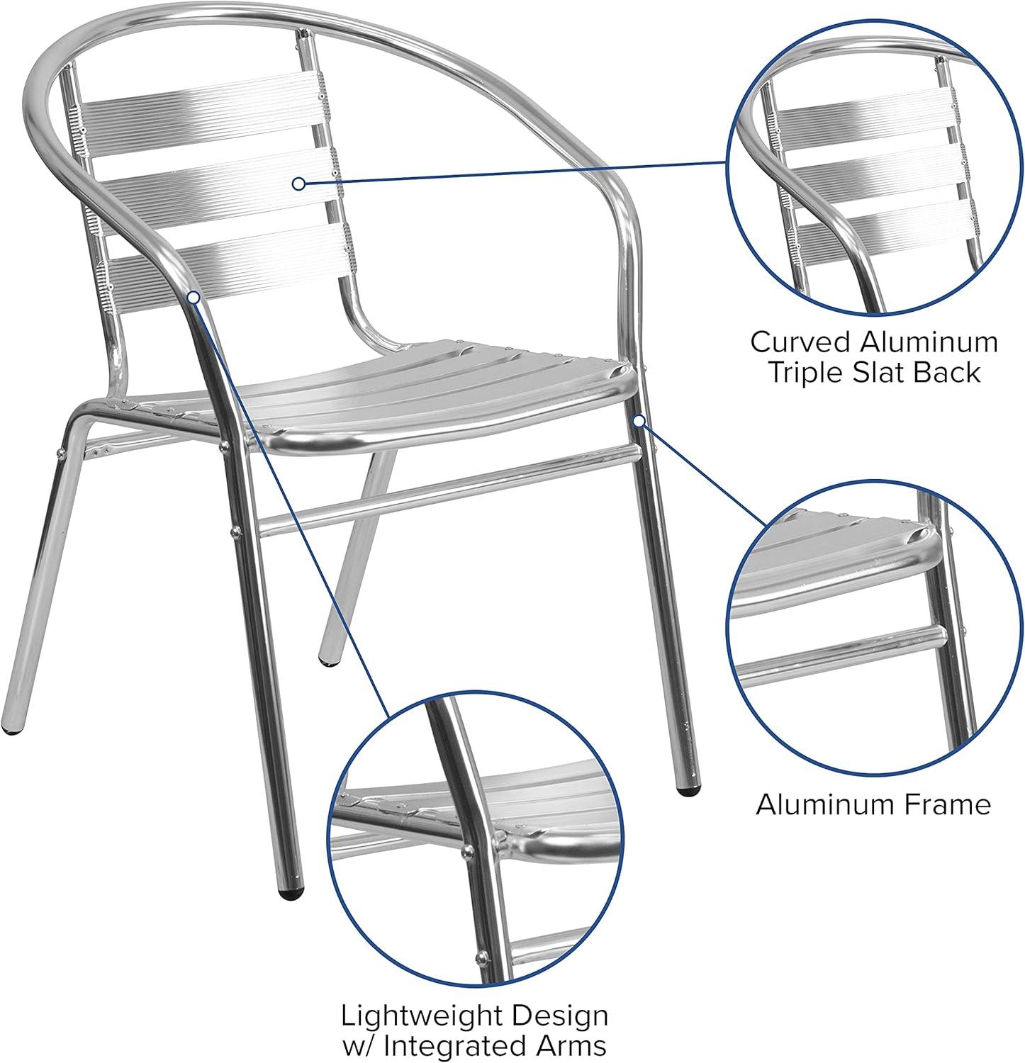imageFlash Furniture Lila 4 Pack Commercial Aluminum IndoorOutdoor Restaurant Stack Chair with Triple Slat Back and ArmsSet of 4