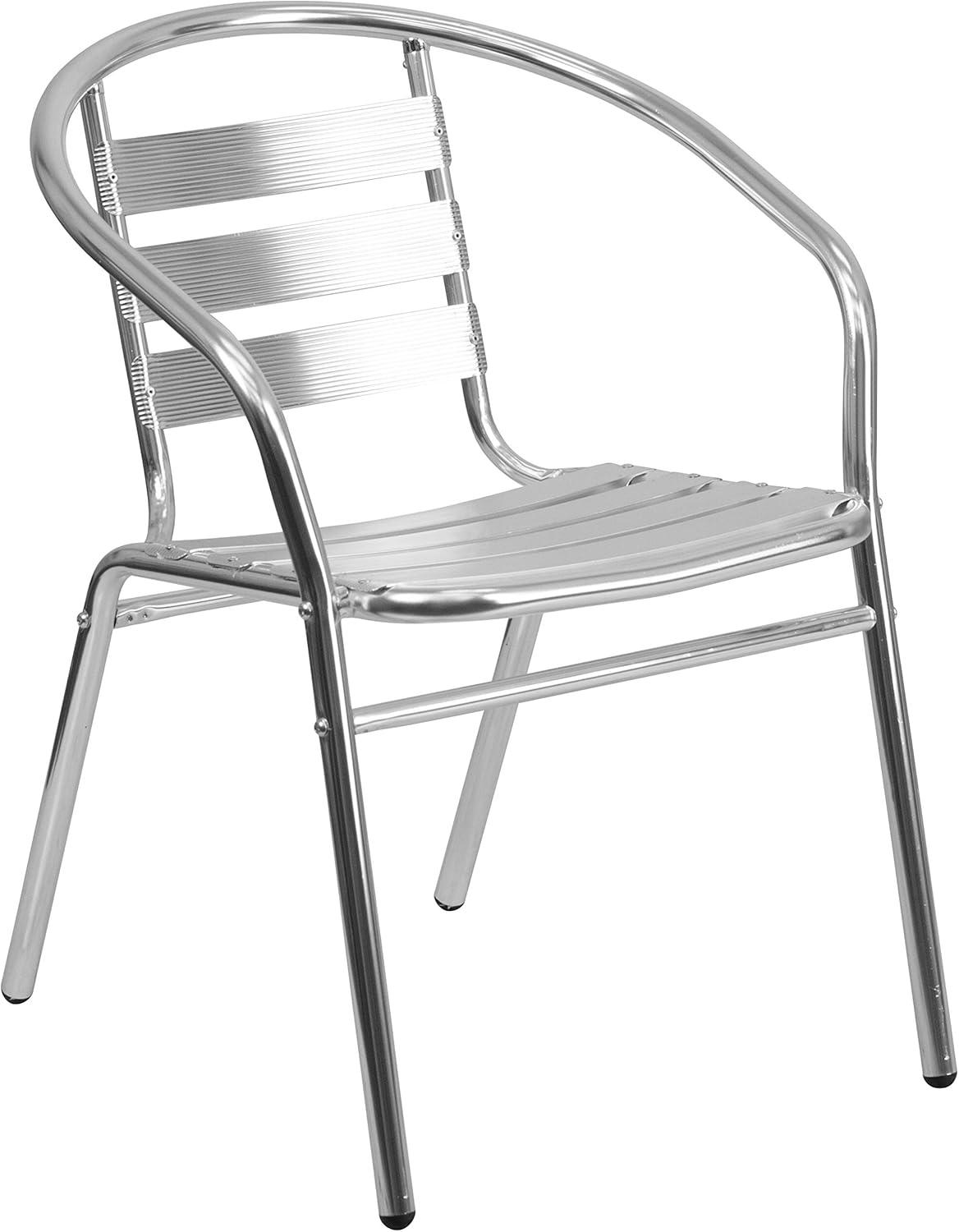 imageFlash Furniture Lila 4 Pack Commercial Aluminum IndoorOutdoor Restaurant Stack Chair with Triple Slat Back and ArmsSet of 4