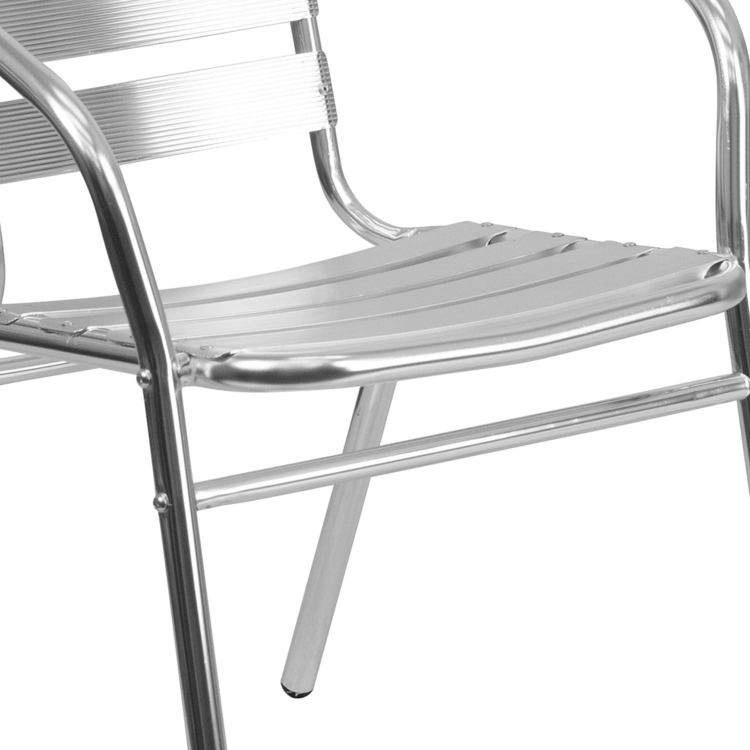imageFlash Furniture Lila 4 Pack Commercial Aluminum IndoorOutdoor Restaurant Stack Chair with Triple Slat Back and ArmsSet of 4