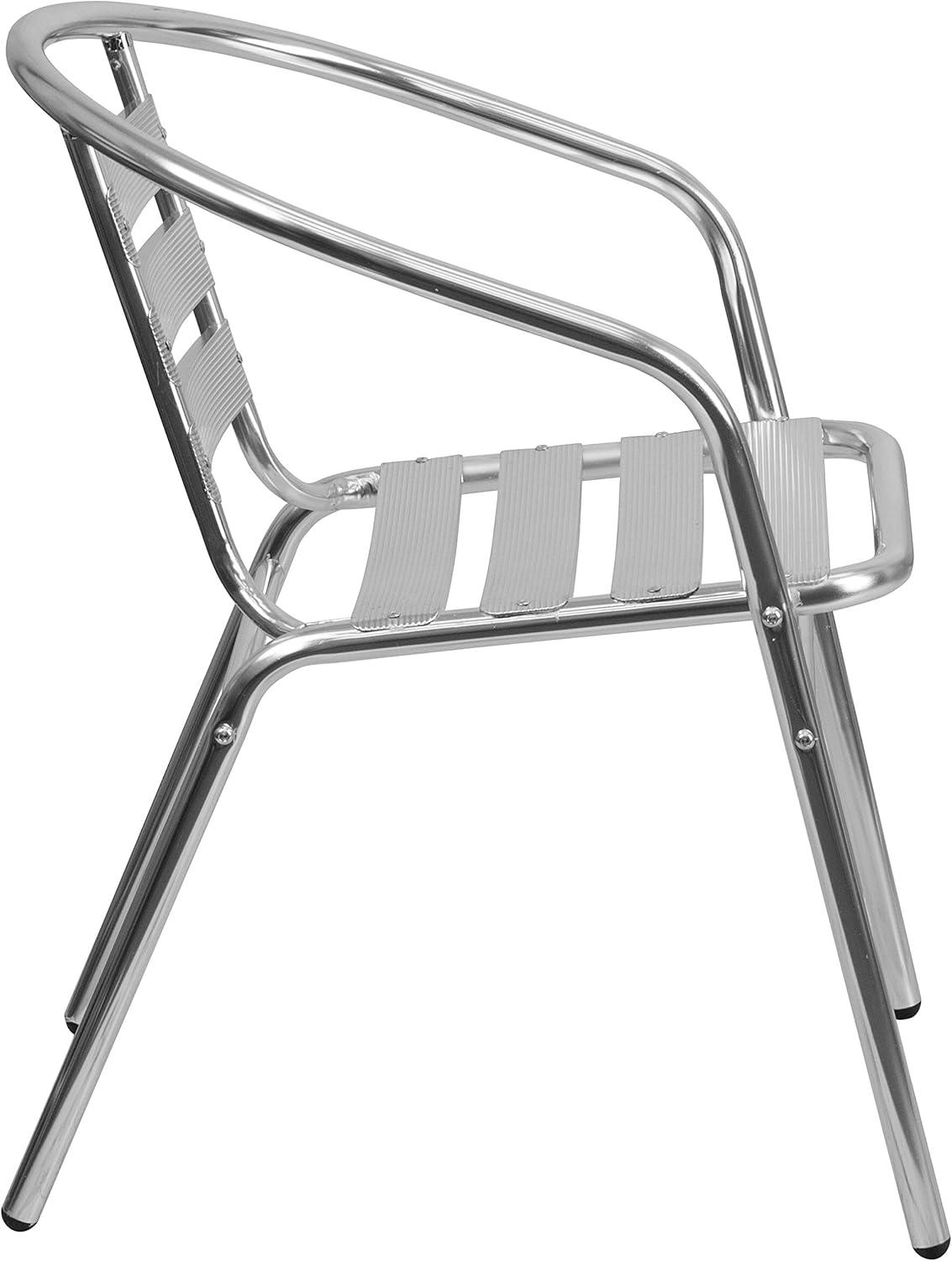 imageFlash Furniture Lila 4 Pack Commercial Aluminum IndoorOutdoor Restaurant Stack Chair with Triple Slat Back and ArmsSet of 4