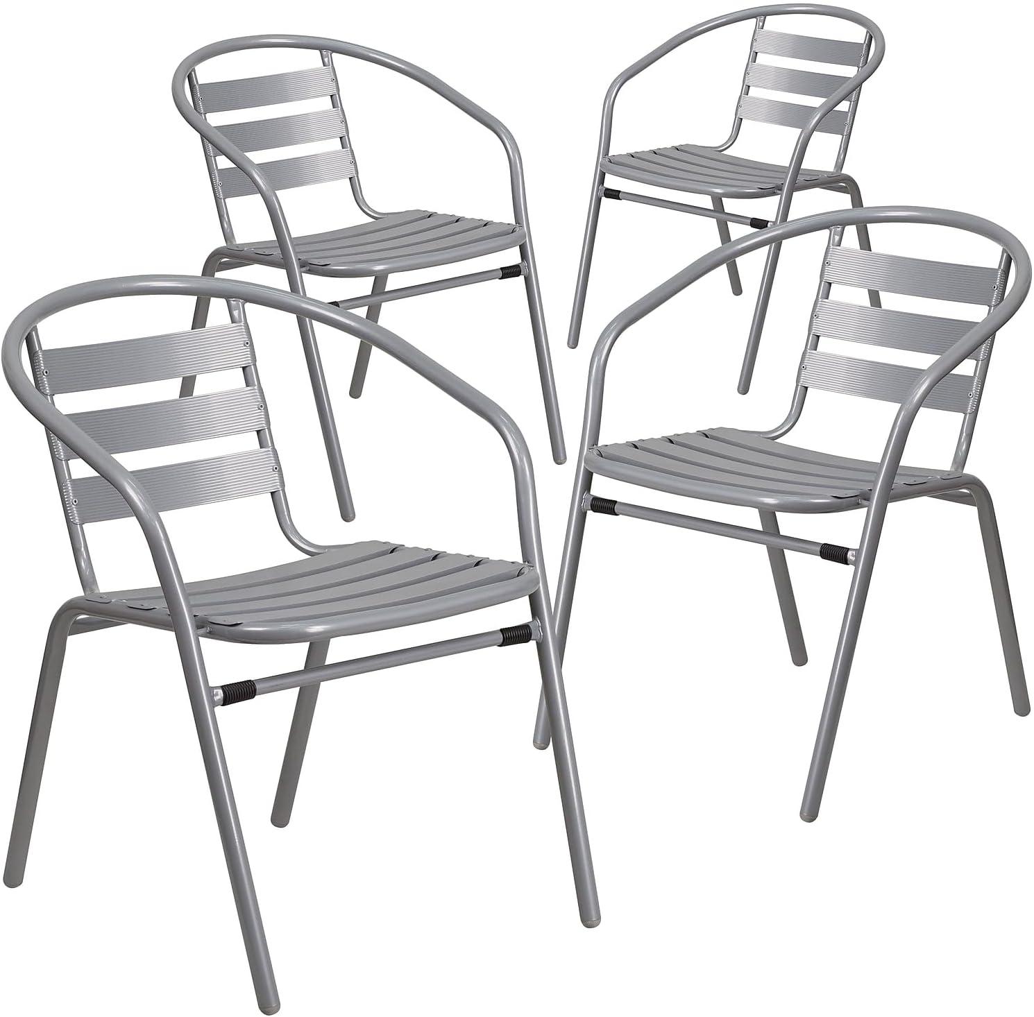 imageFlash Furniture Lila 4 Pack Silver Metal Restaurant Stack Chair with Aluminum SlatsSilver