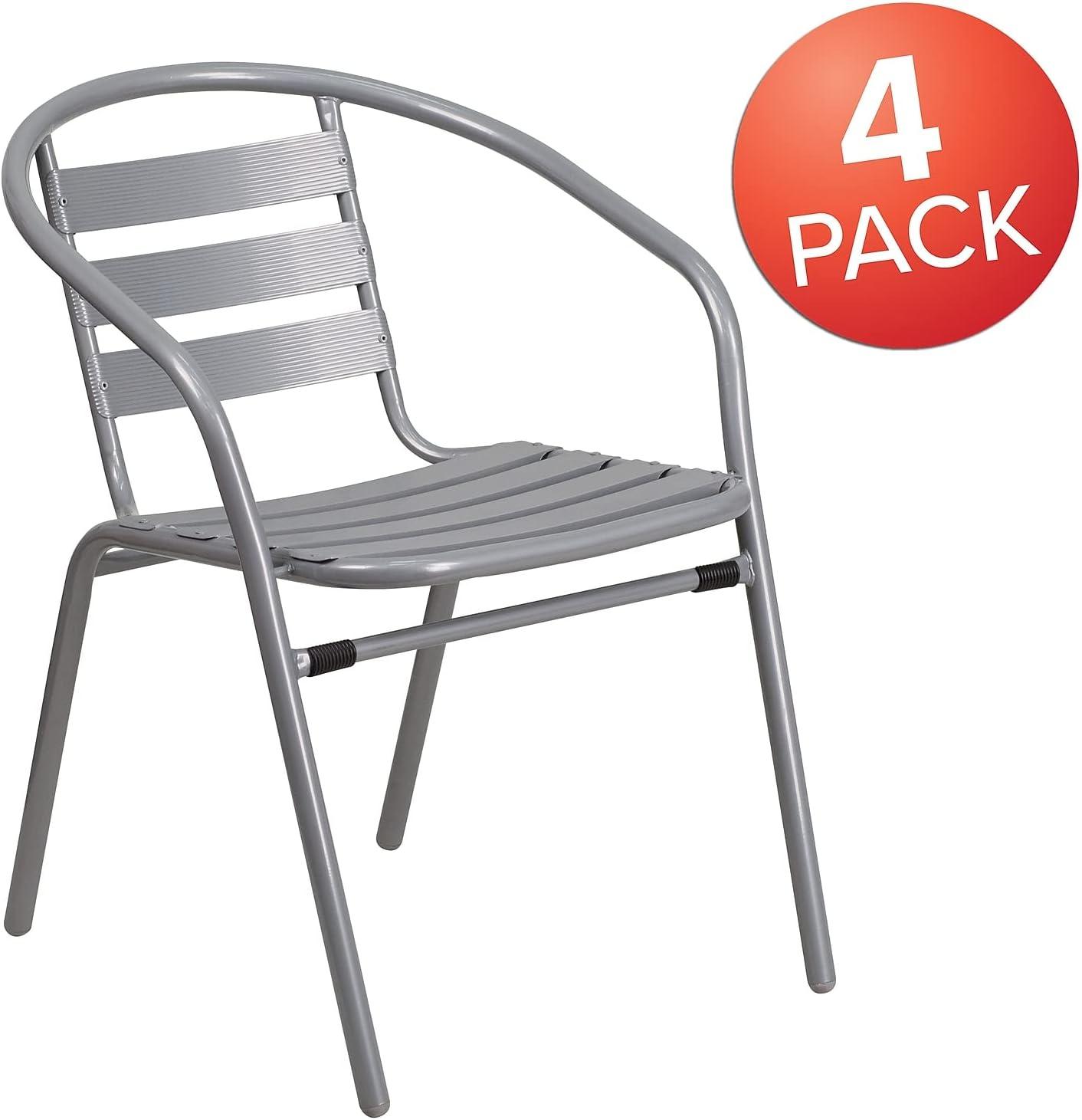 imageFlash Furniture Lila 4 Pack Silver Metal Restaurant Stack Chair with Aluminum SlatsSilver
