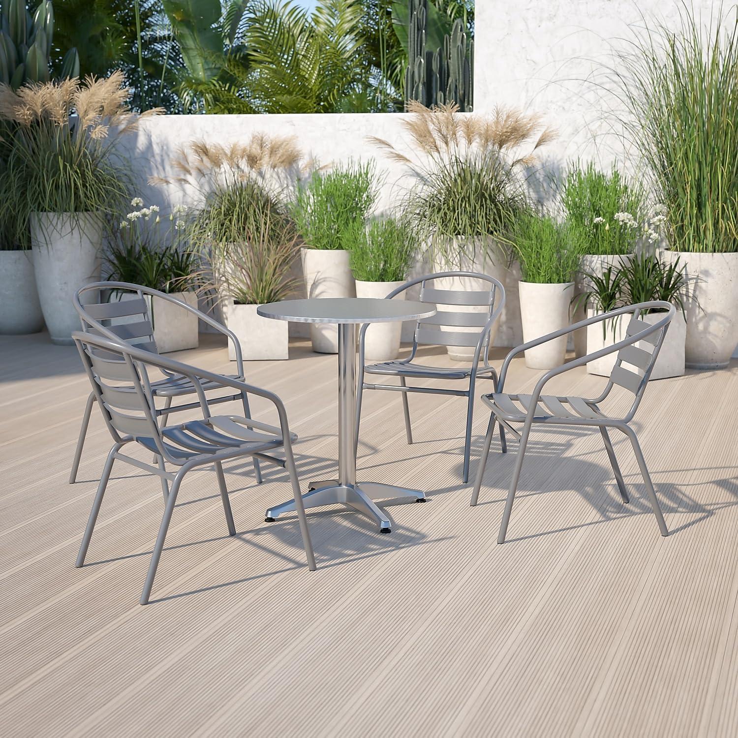 imageFlash Furniture Lila 4 Pack Silver Metal Restaurant Stack Chair with Aluminum SlatsSilver