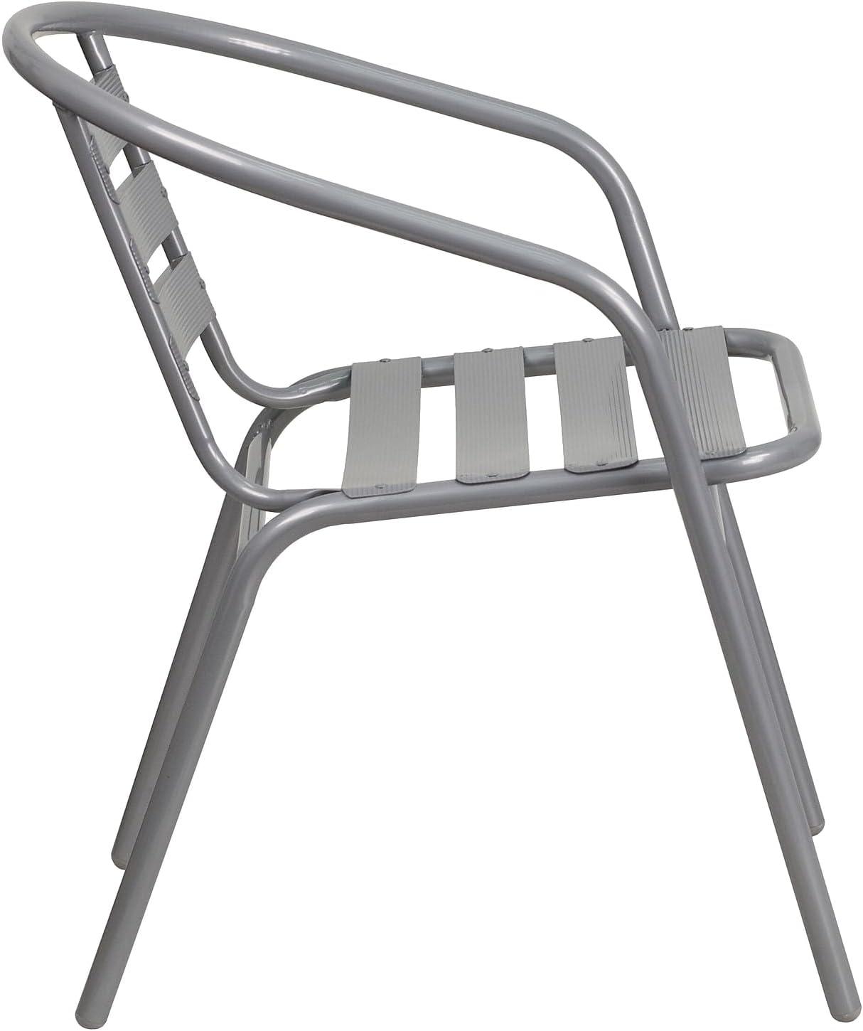 imageFlash Furniture Lila 4 Pack Silver Metal Restaurant Stack Chair with Aluminum SlatsSilver