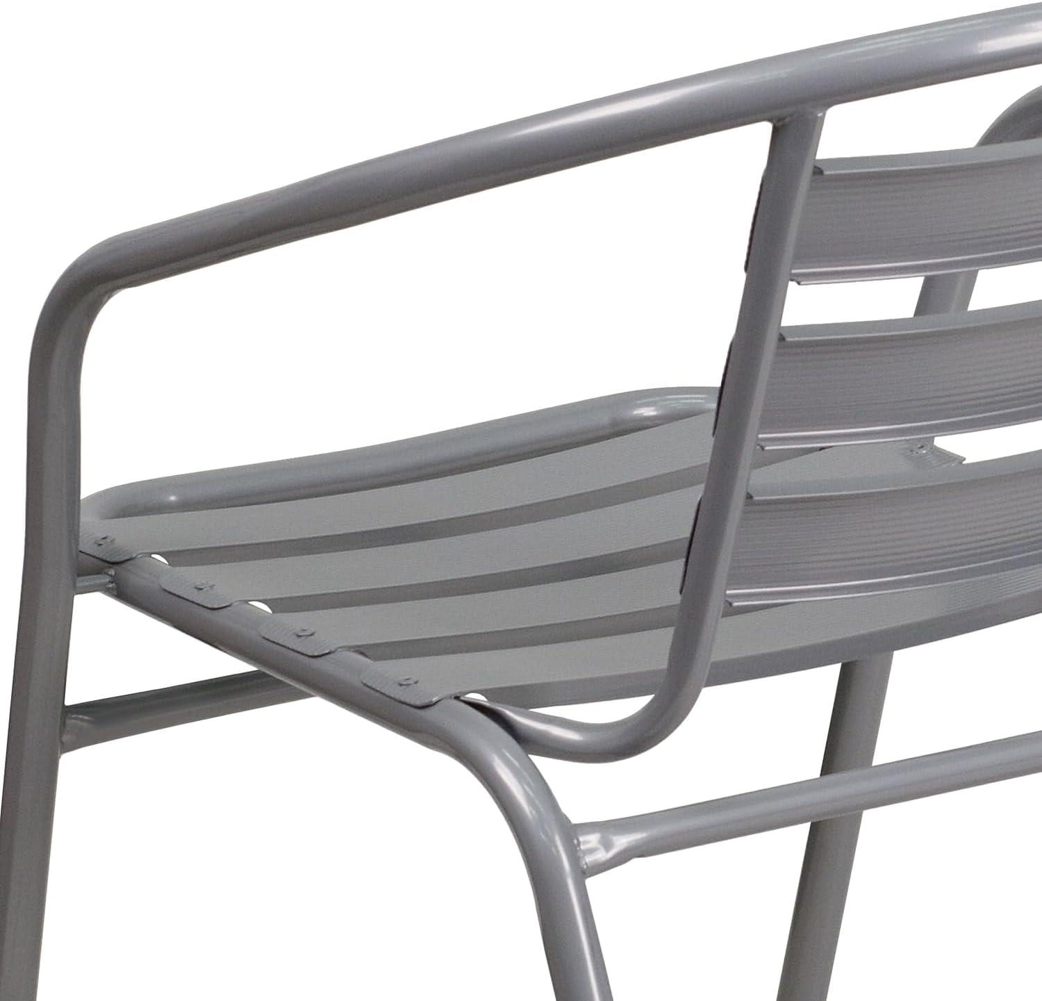 imageFlash Furniture Lila 4 Pack Silver Metal Restaurant Stack Chair with Aluminum SlatsSilver