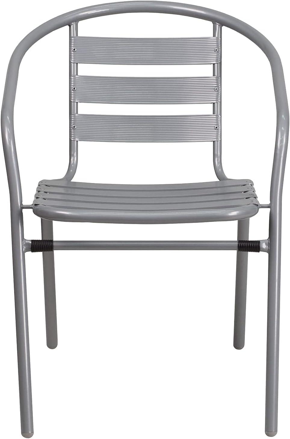 imageFlash Furniture Lila 4 Pack Silver Metal Restaurant Stack Chair with Aluminum SlatsSilver