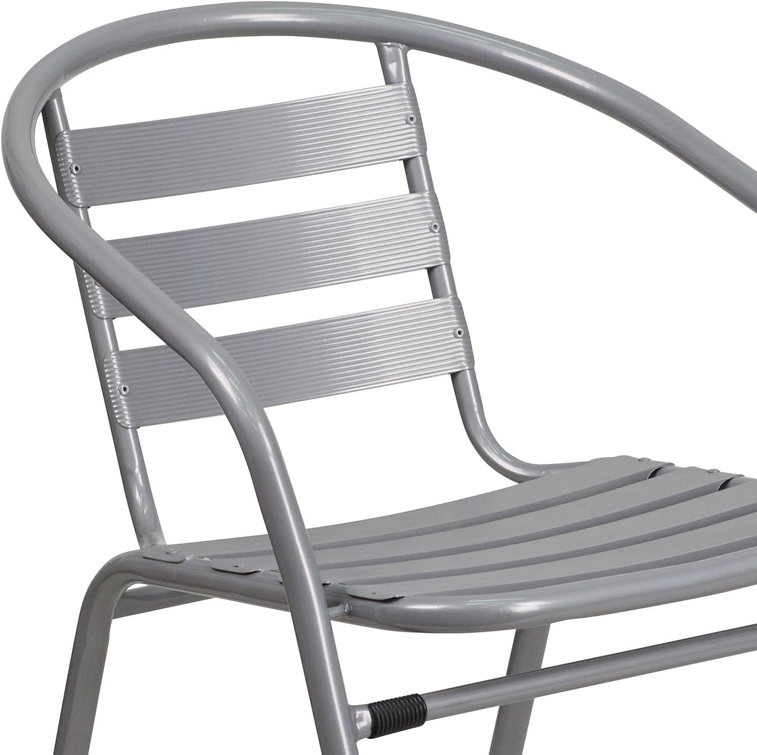 imageFlash Furniture Lila 4 Pack Silver Metal Restaurant Stack Chair with Aluminum SlatsSilver