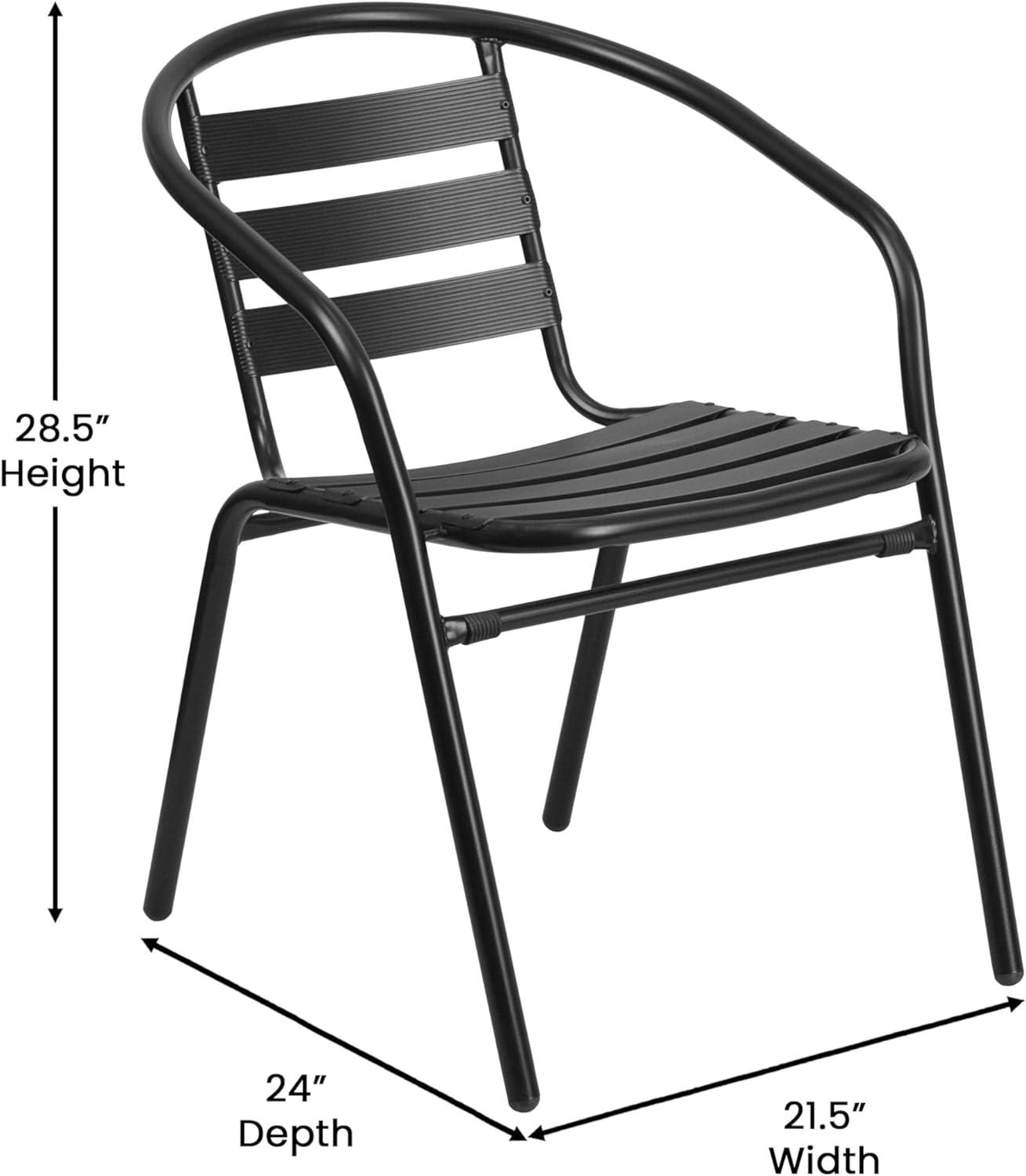 imageFlash Furniture Lila Commercial 7Piece Outdoor Dining Set Tempered Glass Patio Table with Umbrella Hole 6 Triple Slat Chairs 60quot Black