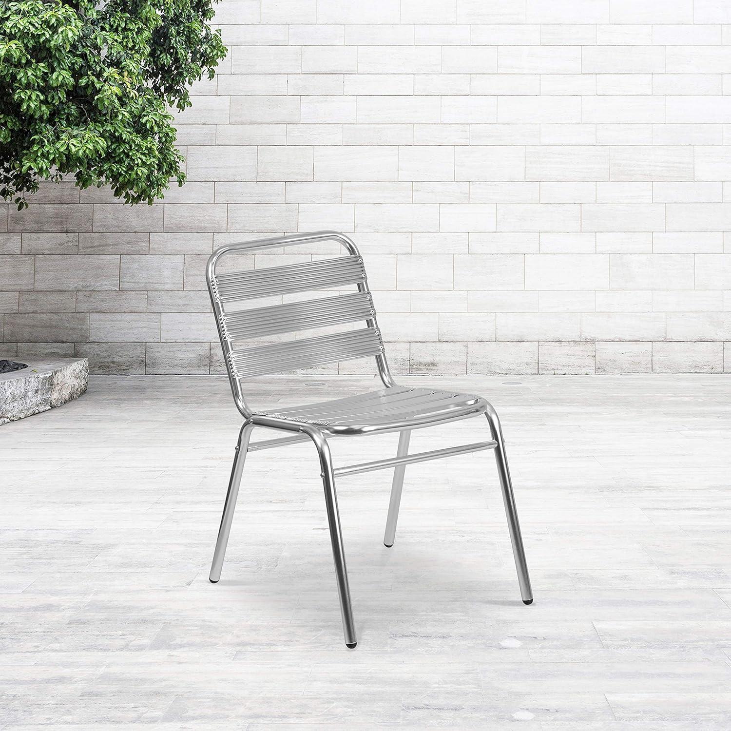 imageFlash Furniture Lila Commercial Black IndoorOutdoor Restaurant Stack Chair with Triple Slat BackAluminum