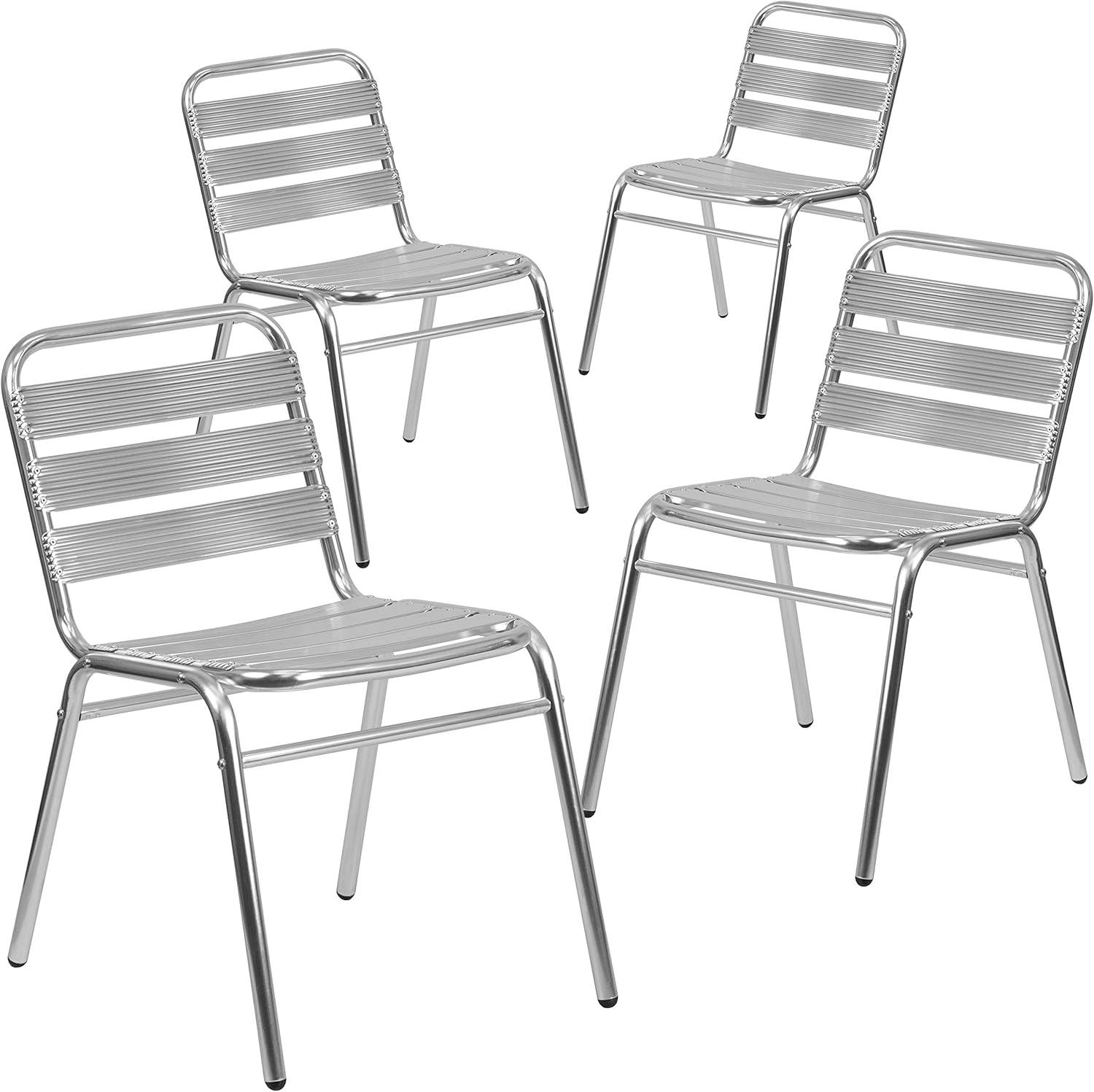 imageFlash Furniture Lila Commercial Black IndoorOutdoor Restaurant Stack Chair with Triple Slat BackAluminum