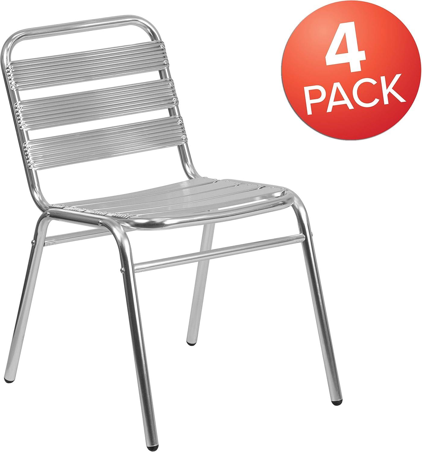 imageFlash Furniture Lila Commercial Black IndoorOutdoor Restaurant Stack Chair with Triple Slat BackAluminum