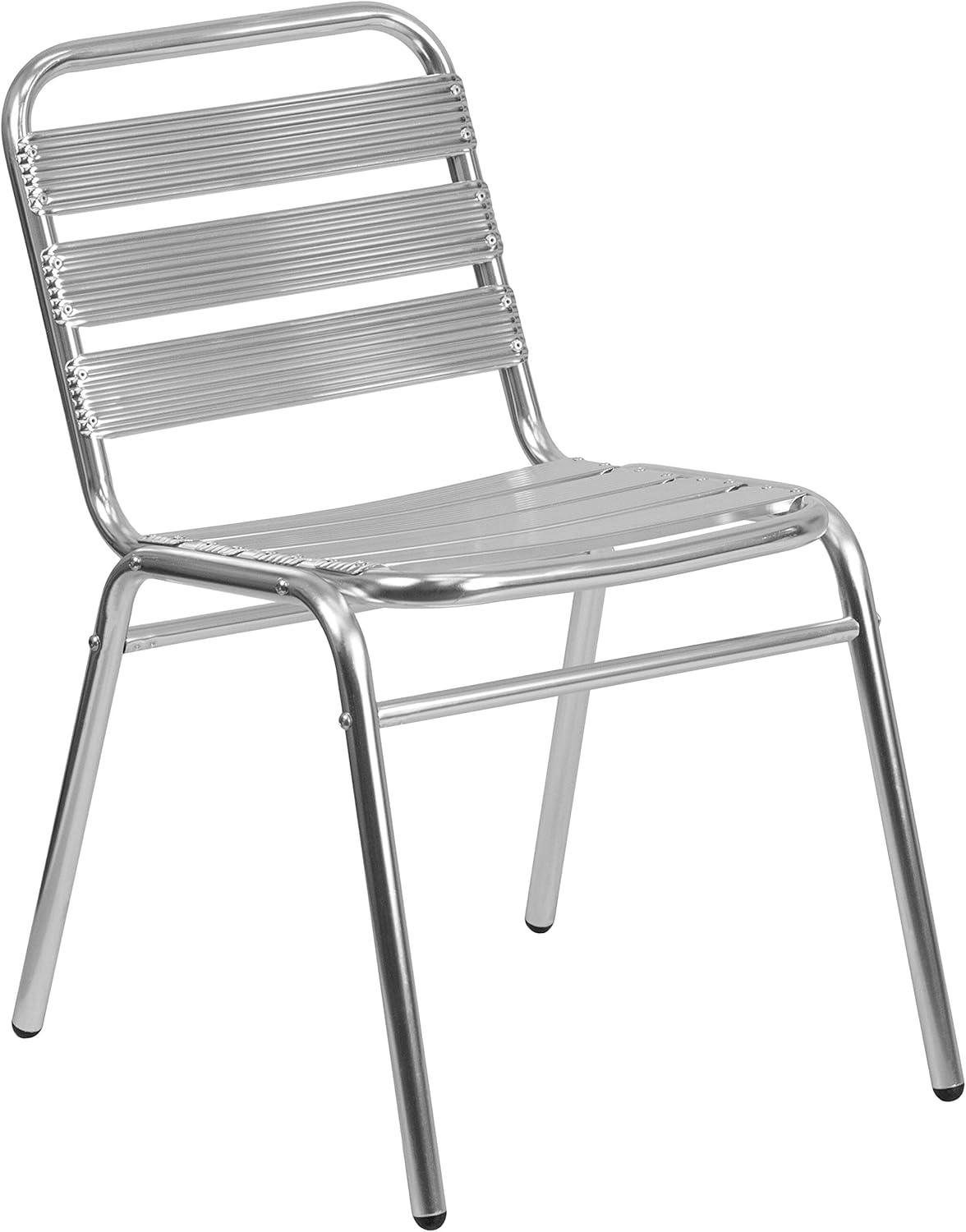imageFlash Furniture Lila Commercial Black IndoorOutdoor Restaurant Stack Chair with Triple Slat BackAluminum