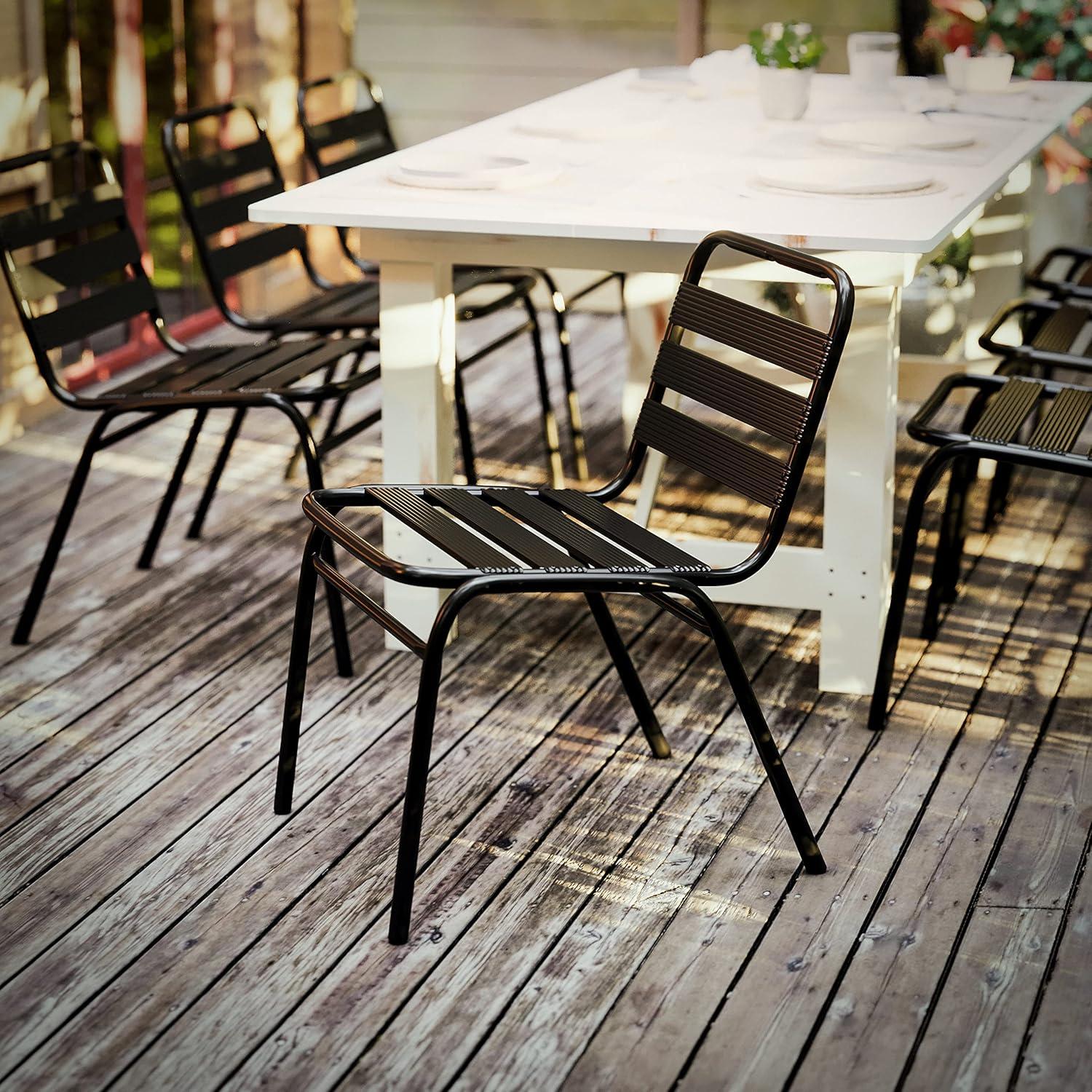 imageFlash Furniture Lila Commercial Black IndoorOutdoor Restaurant Stack Chair with Triple Slat BackBlack