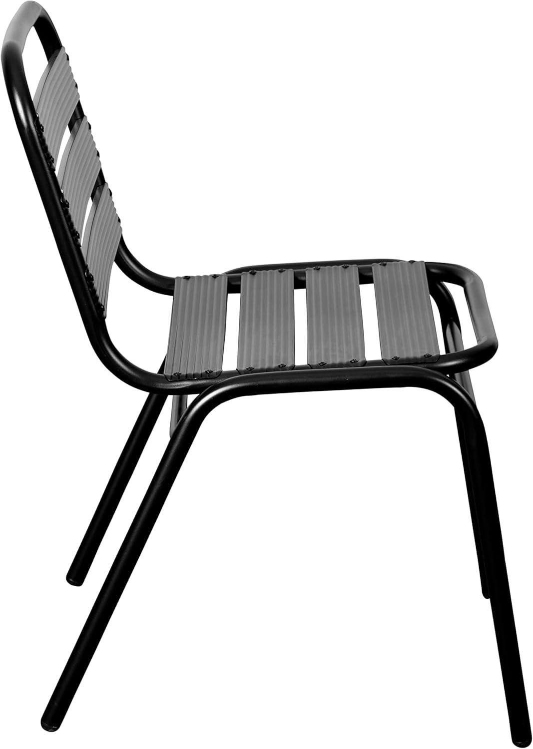 imageFlash Furniture Lila Commercial Black IndoorOutdoor Restaurant Stack Chair with Triple Slat BackBlack