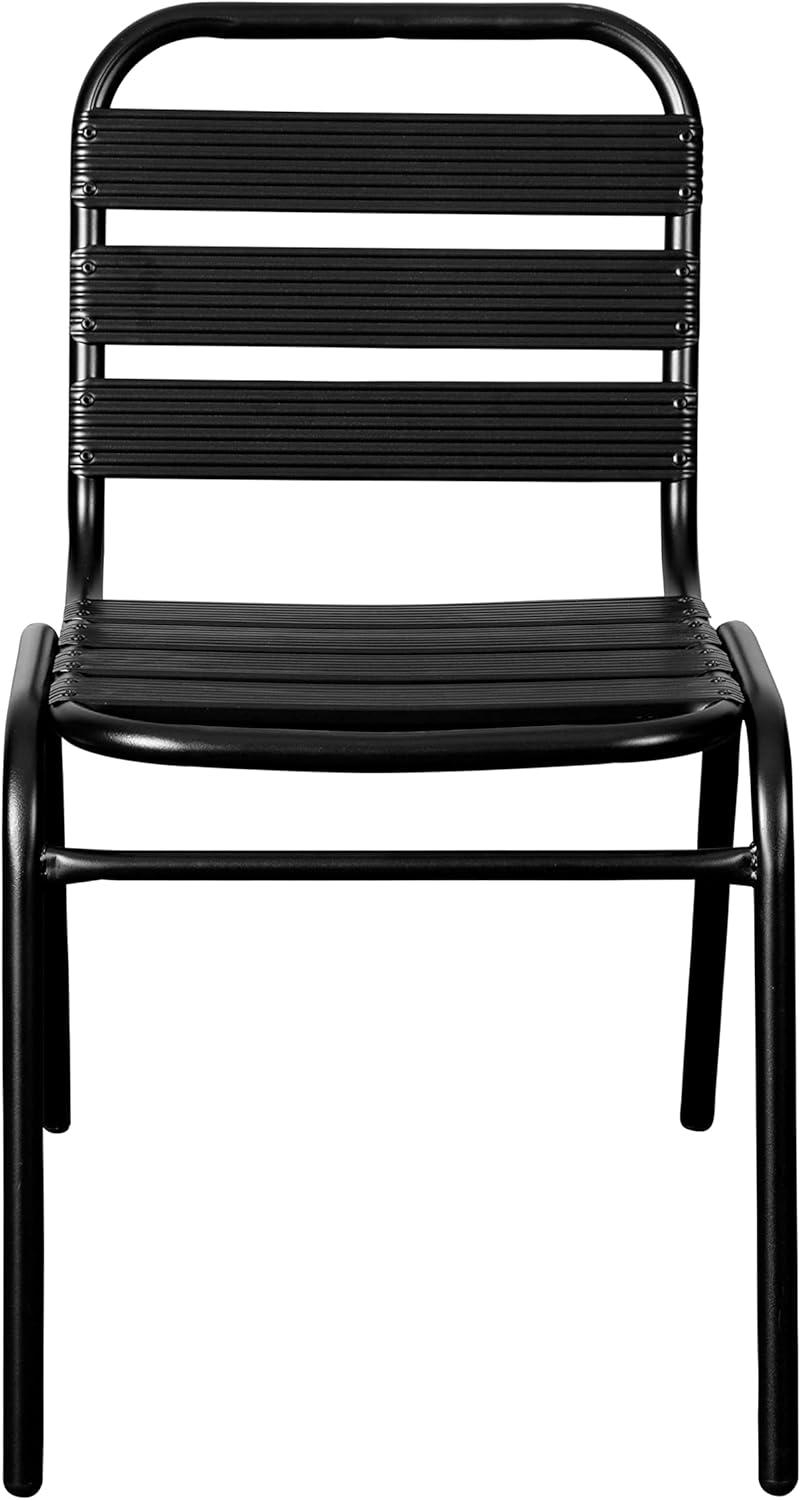 imageFlash Furniture Lila Commercial Black IndoorOutdoor Restaurant Stack Chair with Triple Slat BackBlack