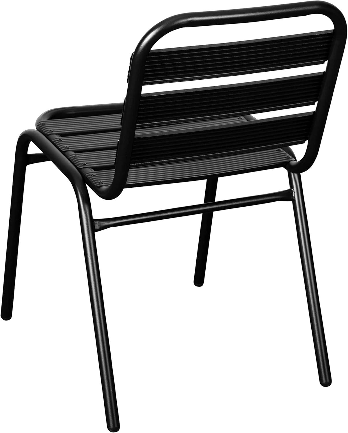 imageFlash Furniture Lila Commercial Black IndoorOutdoor Restaurant Stack Chair with Triple Slat BackBlack