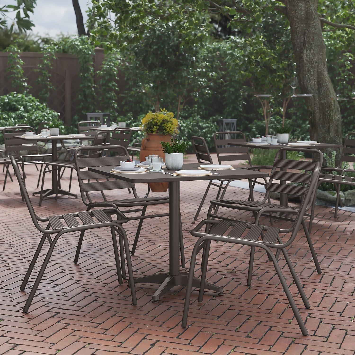 imageFlash Furniture Lila Commercial Black IndoorOutdoor Restaurant Stack Chair with Triple Slat BackBronze