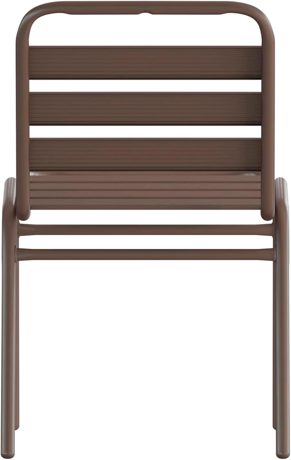 imageFlash Furniture Lila Commercial Black IndoorOutdoor Restaurant Stack Chair with Triple Slat BackBronze