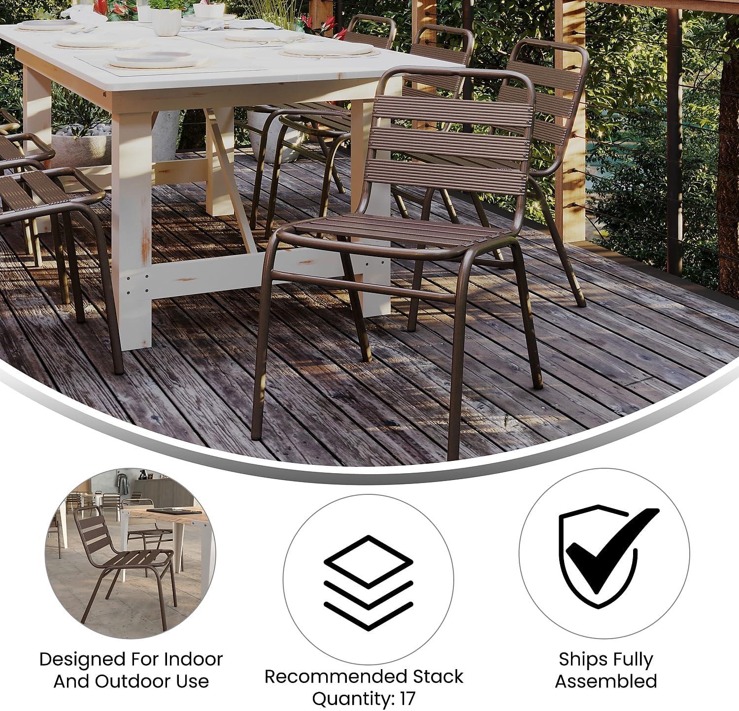 imageFlash Furniture Lila Commercial Black IndoorOutdoor Restaurant Stack Chair with Triple Slat BackBronze