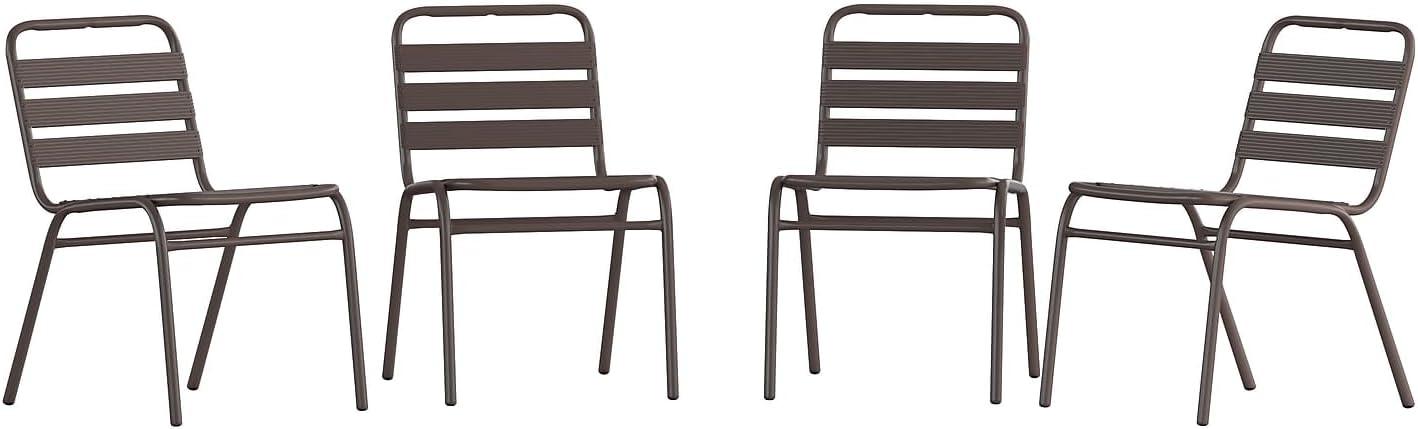 imageFlash Furniture Lila Commercial Black IndoorOutdoor Restaurant Stack Chair with Triple Slat BackBronze