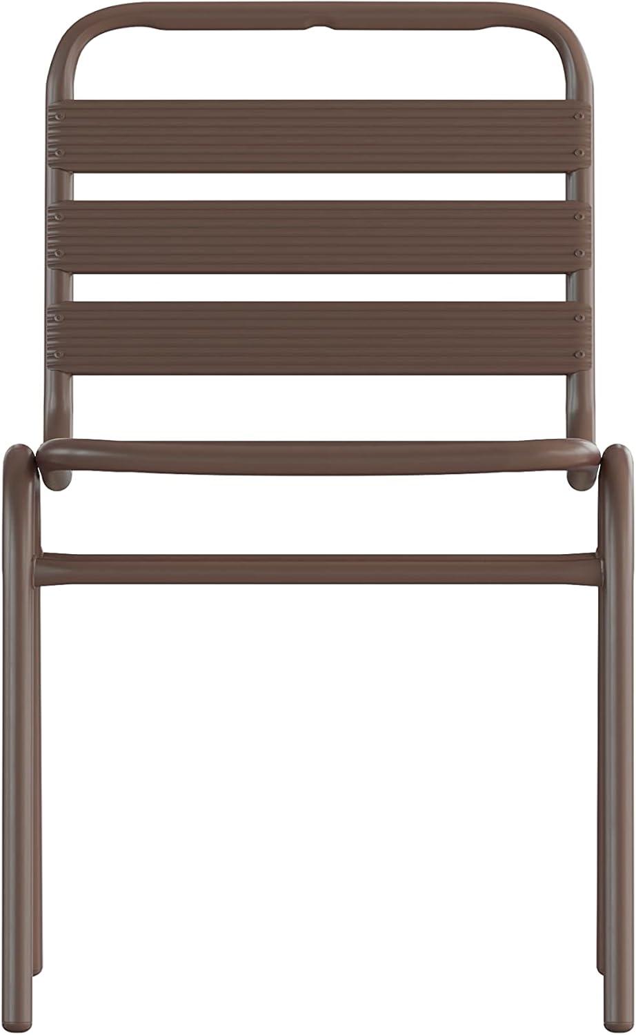 imageFlash Furniture Lila Commercial Black IndoorOutdoor Restaurant Stack Chair with Triple Slat BackBronze
