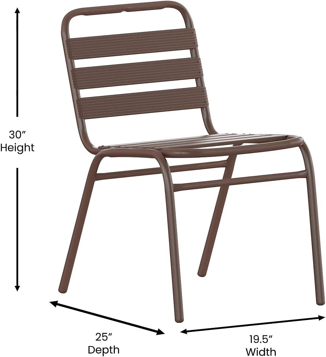 imageFlash Furniture Lila Commercial Black IndoorOutdoor Restaurant Stack Chair with Triple Slat BackBronze