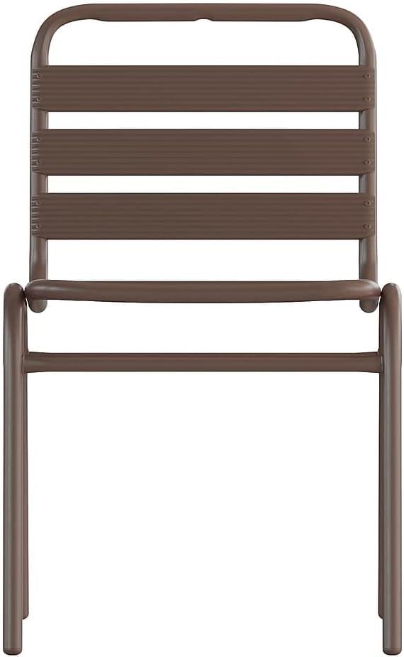 imageFlash Furniture Lila Commercial Black IndoorOutdoor Restaurant Stack Chair with Triple Slat BackBronze