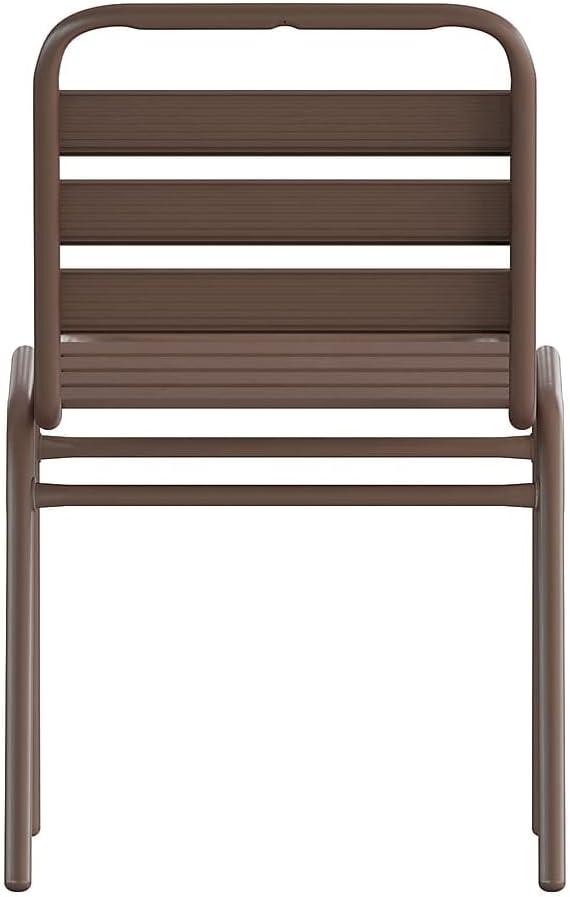 imageFlash Furniture Lila Commercial Black IndoorOutdoor Restaurant Stack Chair with Triple Slat BackBronze