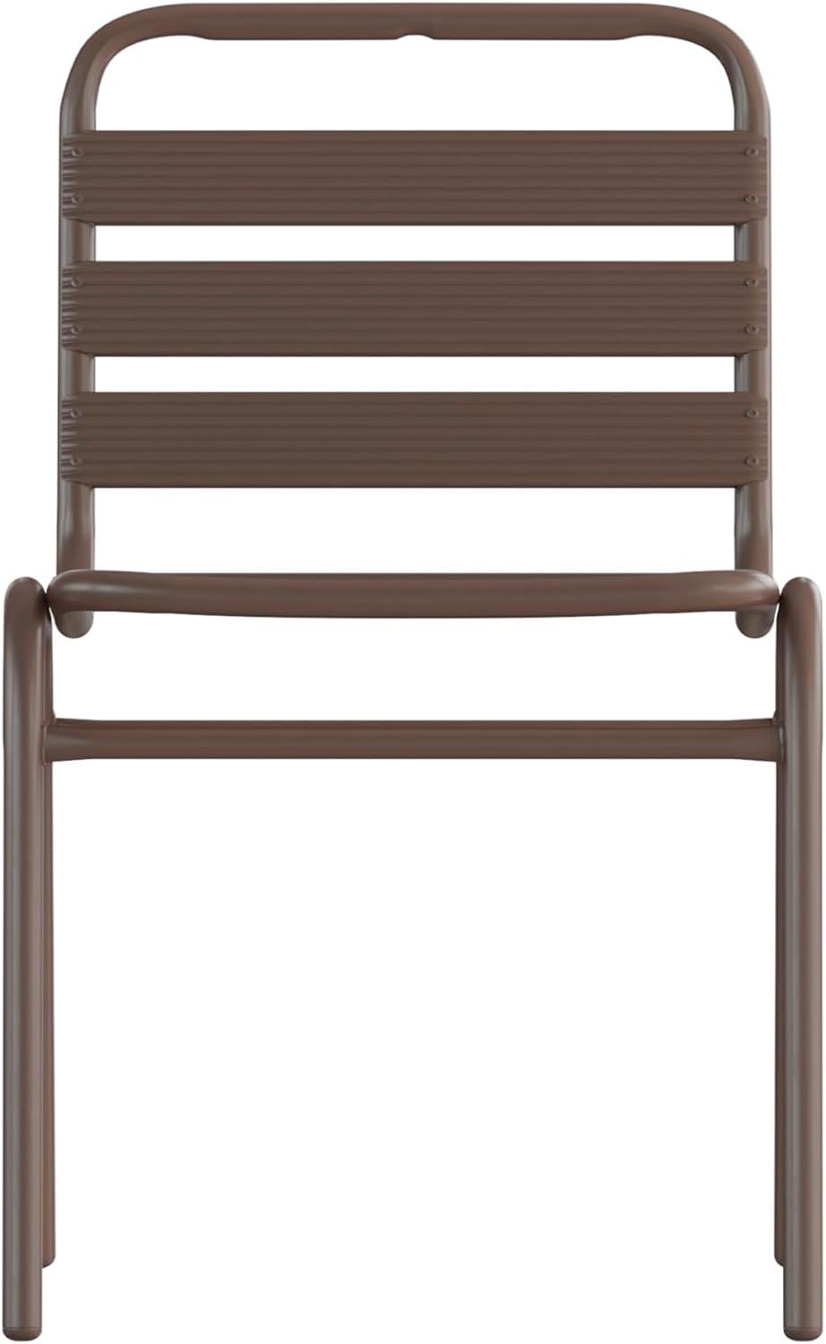 imageFlash Furniture Lila Commercial Black IndoorOutdoor Restaurant Stack Chair with Triple Slat BackBronze
