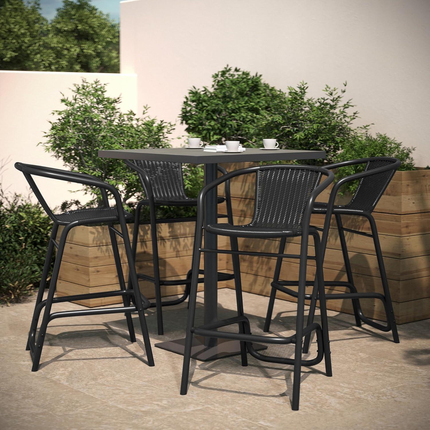 imageFlash Furniture Lila Commercial Grade Rattan IndoorOutdoor Commercial Restaurant Barstool Rattan Seat and Back Footrest Medium Brown 4 PackBlack