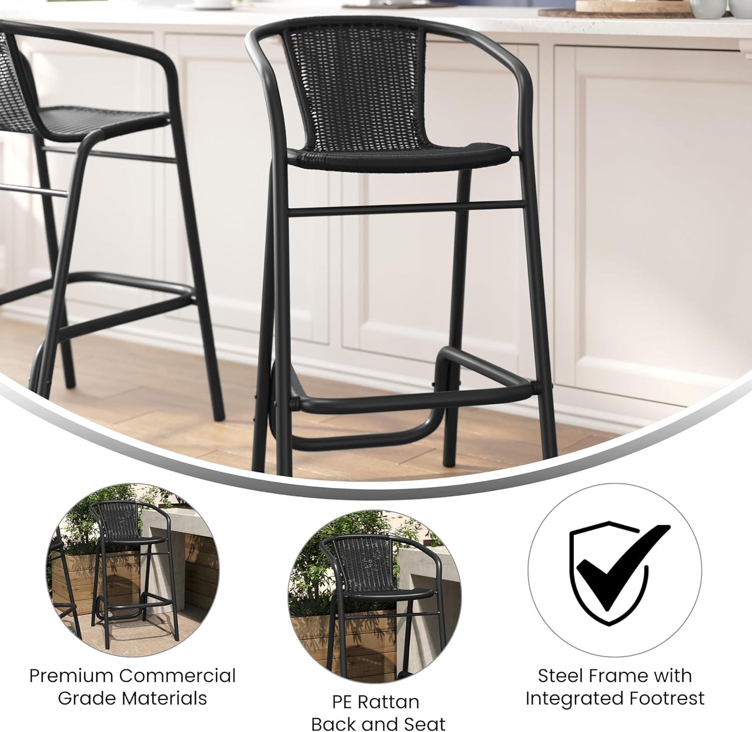 imageFlash Furniture Lila Commercial Grade Rattan IndoorOutdoor Commercial Restaurant Barstool Rattan Seat and Back Footrest Medium Brown 4 PackBlack