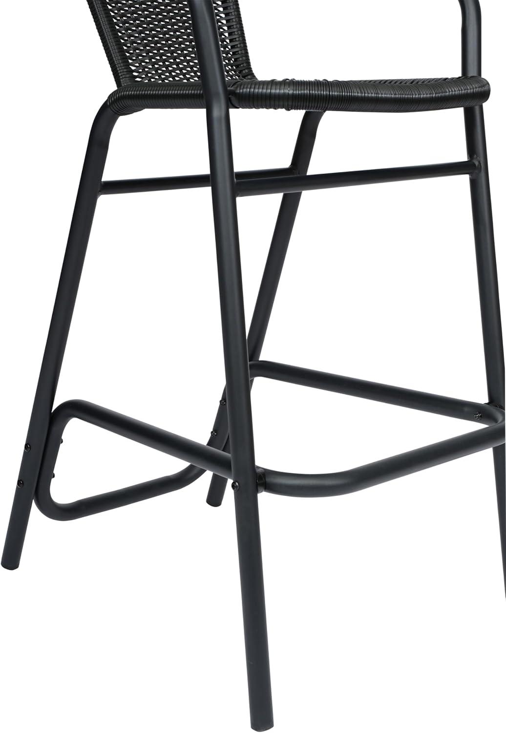imageFlash Furniture Lila Commercial Grade Rattan IndoorOutdoor Commercial Restaurant Barstool Rattan Seat and Back Footrest Medium Brown 4 PackBlack